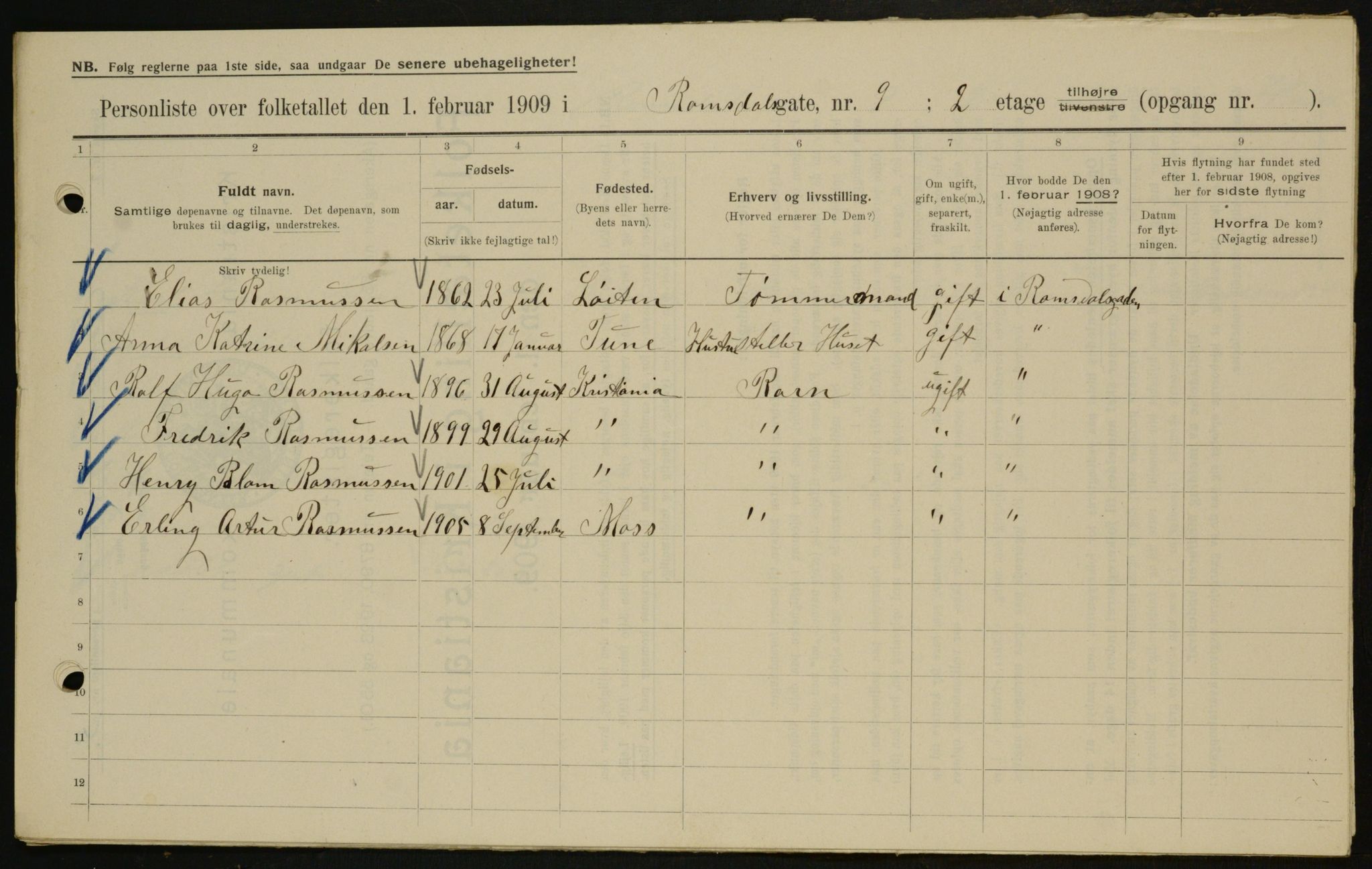 OBA, Kommunal folketelling 1.2.1909 for Kristiania kjøpstad, 1909, s. 75547