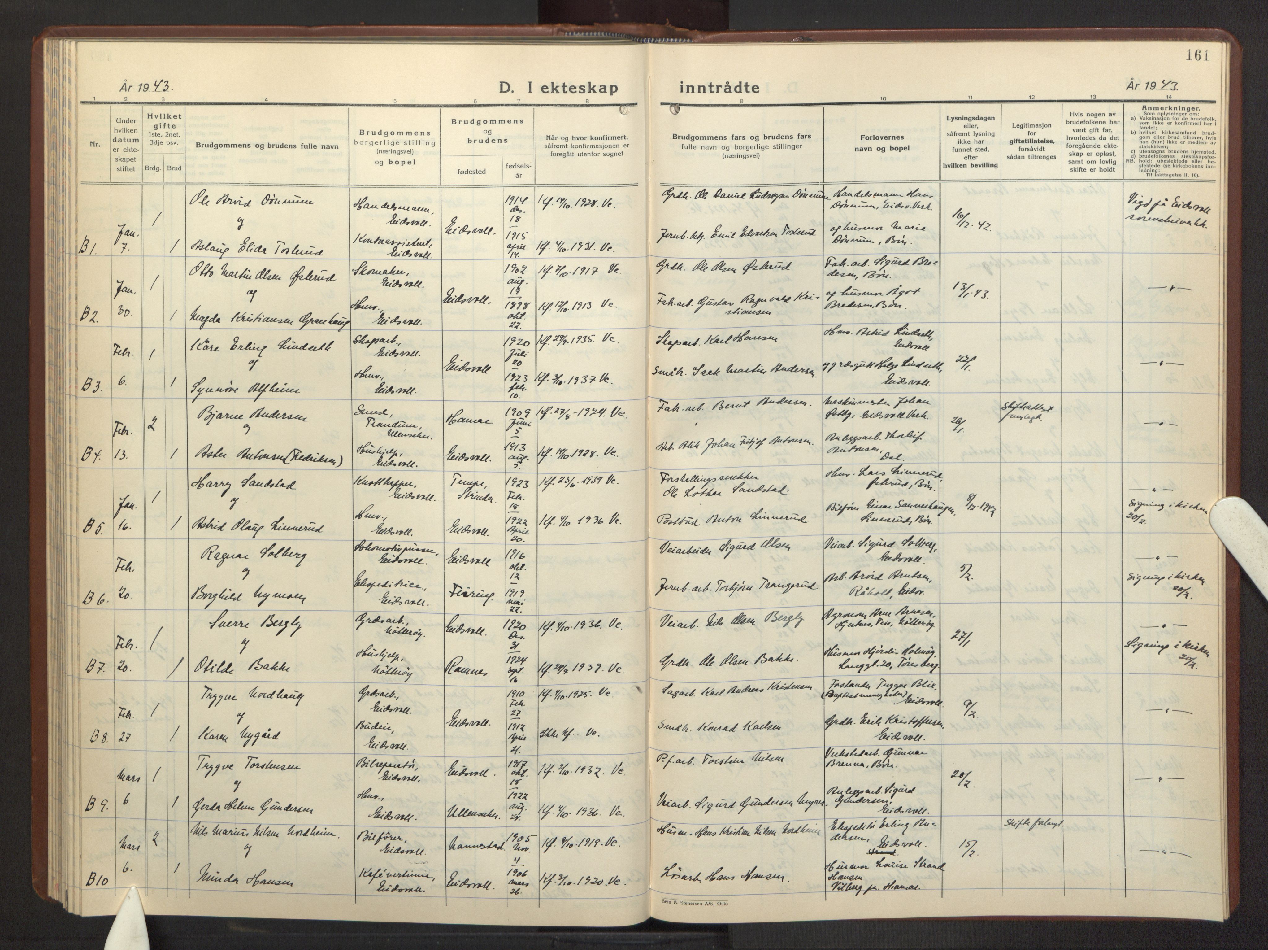 Eidsvoll prestekontor Kirkebøker, AV/SAO-A-10888/G/Ga/L0013: Klokkerbok nr. I 13, 1936-1953, s. 161