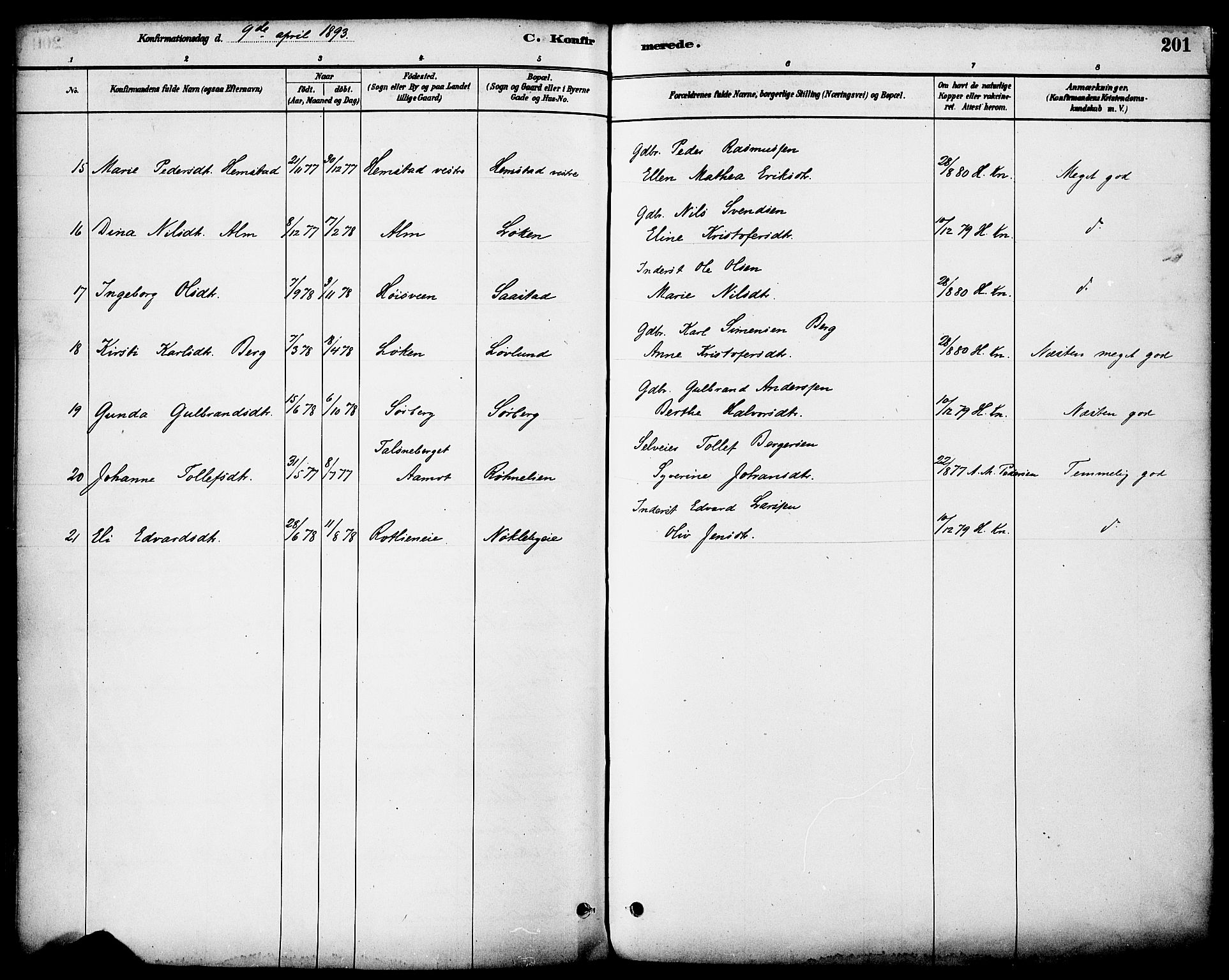 Stange prestekontor, AV/SAH-PREST-002/K/L0017: Ministerialbok nr. 17, 1880-1893, s. 201