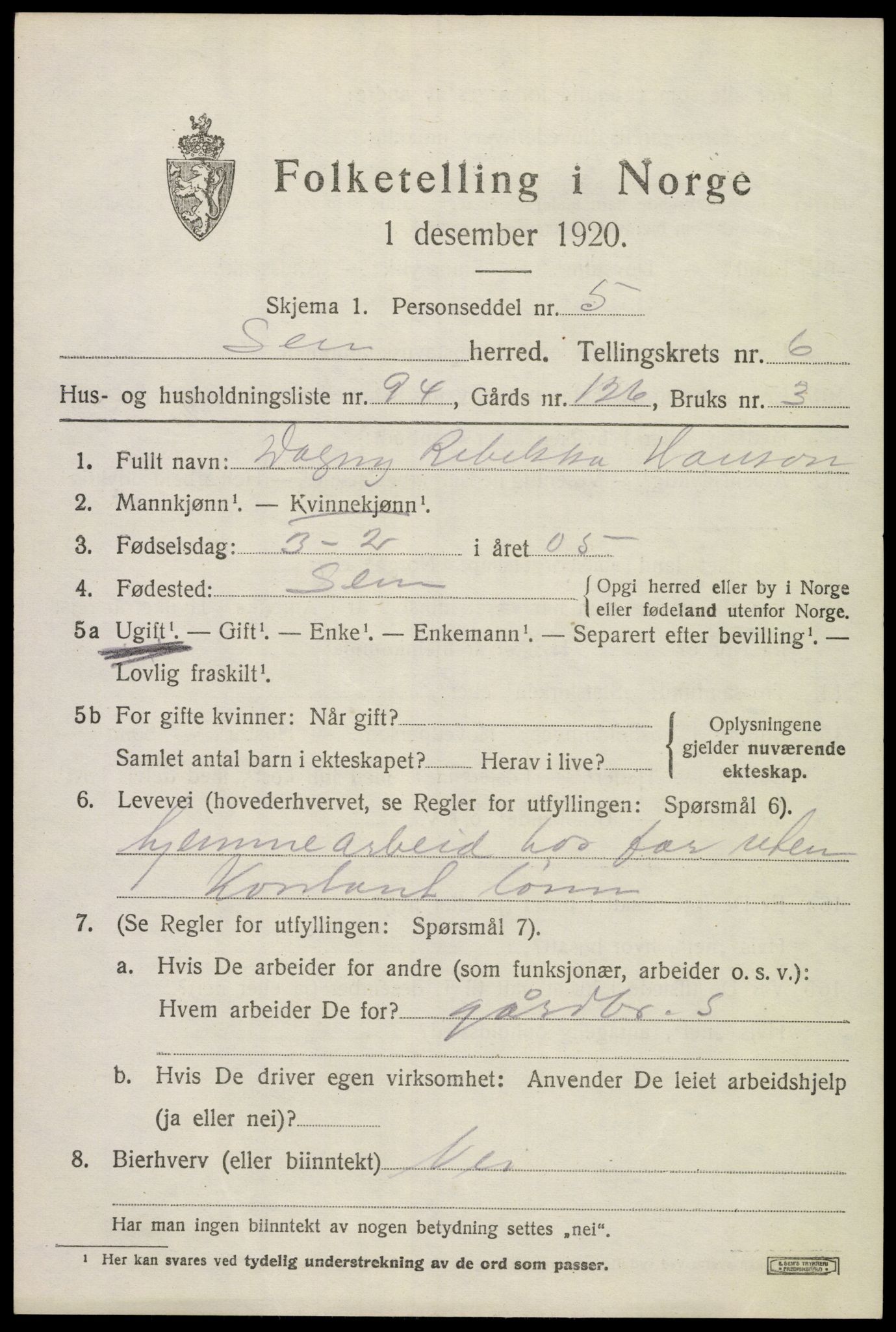 SAKO, Folketelling 1920 for 0721 Sem herred, 1920, s. 10333