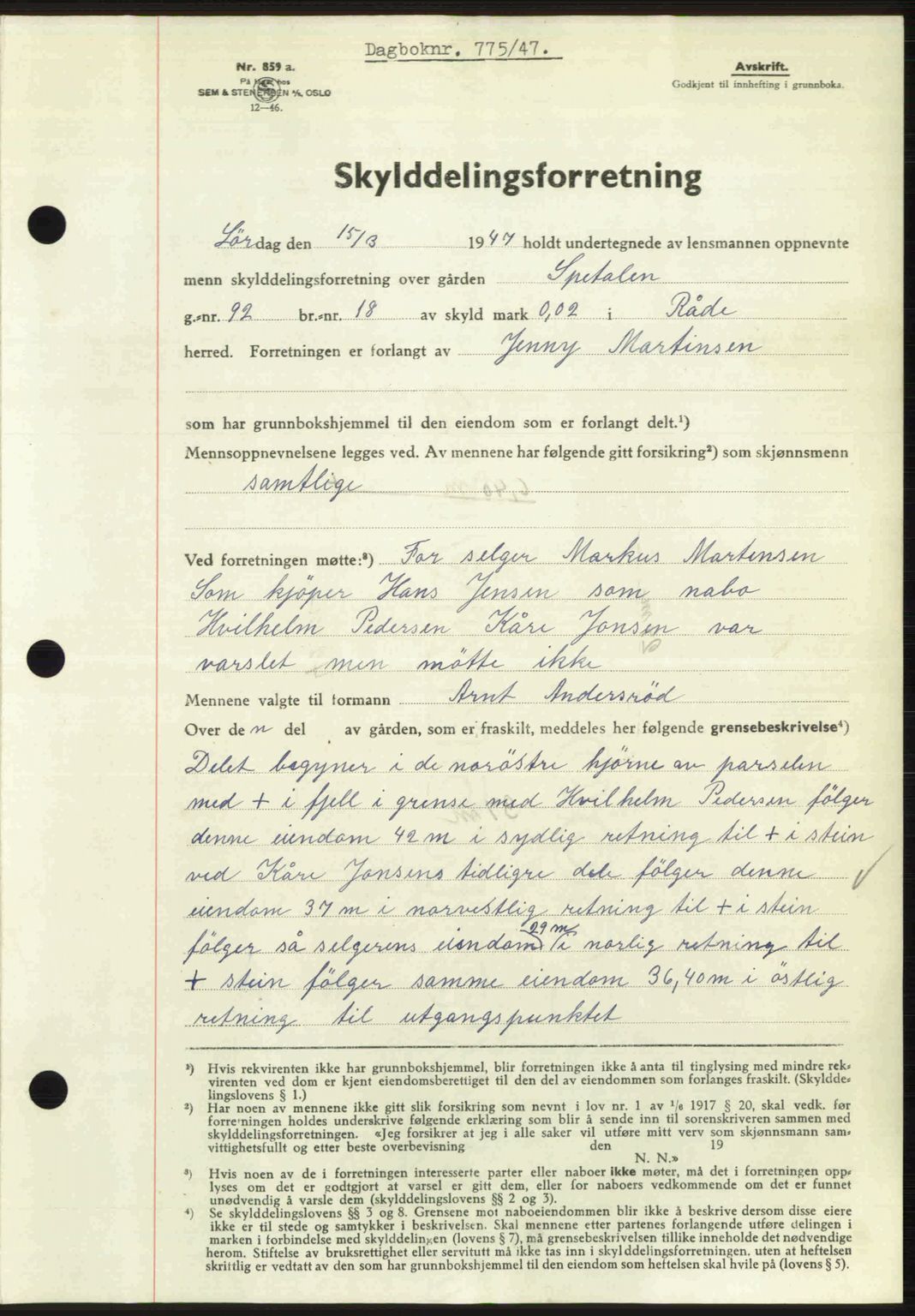 Moss sorenskriveri, SAO/A-10168: Pantebok nr. A17, 1947-1947, Dagboknr: 775/1947