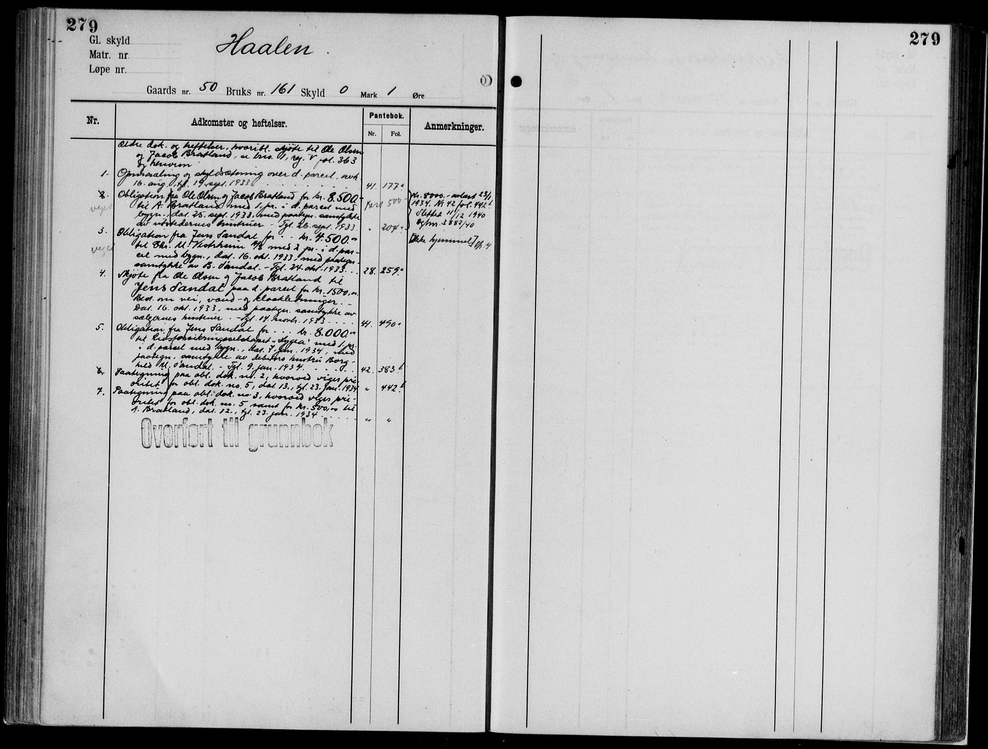 Midhordland sorenskriveri, AV/SAB-A-3001/1/G/Ga/Gab/L0112: Panteregister nr. II.A.b.112, s. 279