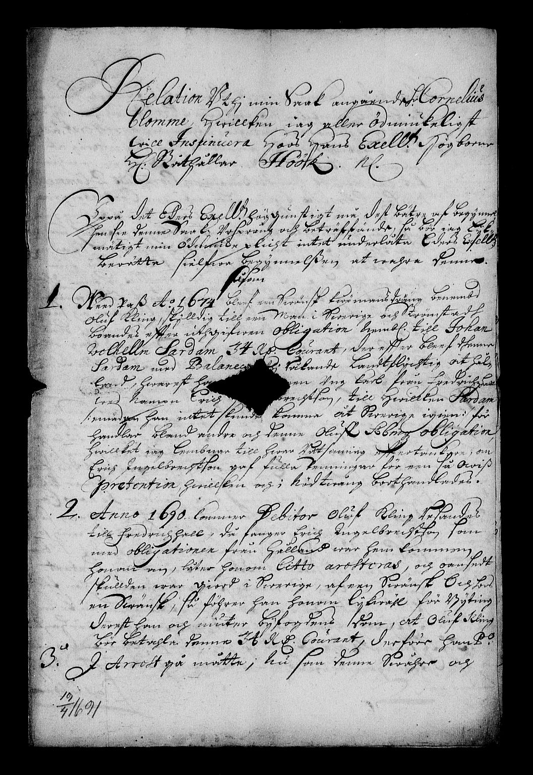 Stattholderembetet 1572-1771, RA/EA-2870/Af/L0004: Avskrifter av vedlegg til originale supplikker, nummerert i samsvar med supplikkbøkene, 1691-1694, s. 40