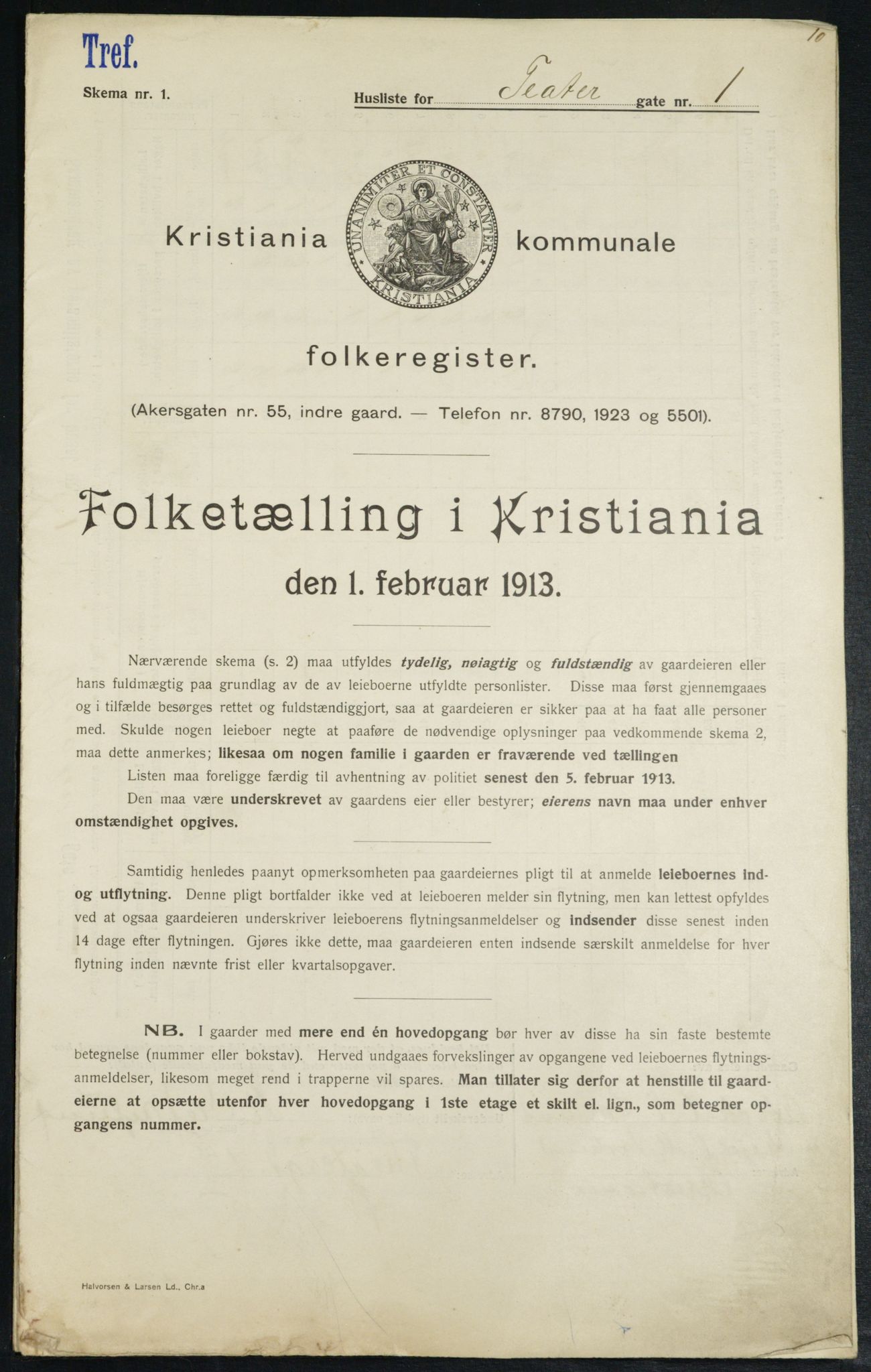 OBA, Kommunal folketelling 1.2.1913 for Kristiania, 1913, s. 107084