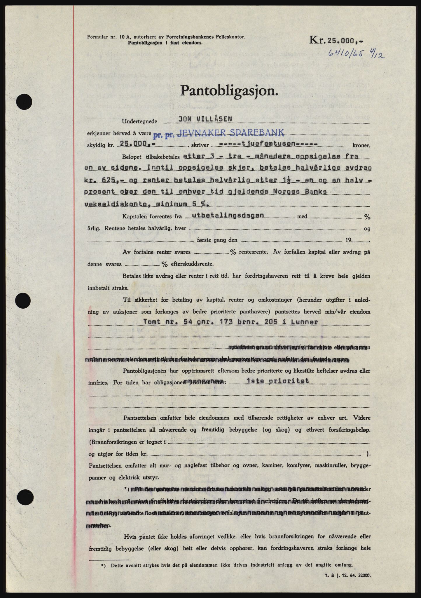 Hadeland og Land tingrett, SAH/TING-010/H/Hb/Hbc/L0061: Pantebok nr. B61, 1965-1966, Dagboknr: 6410/1965