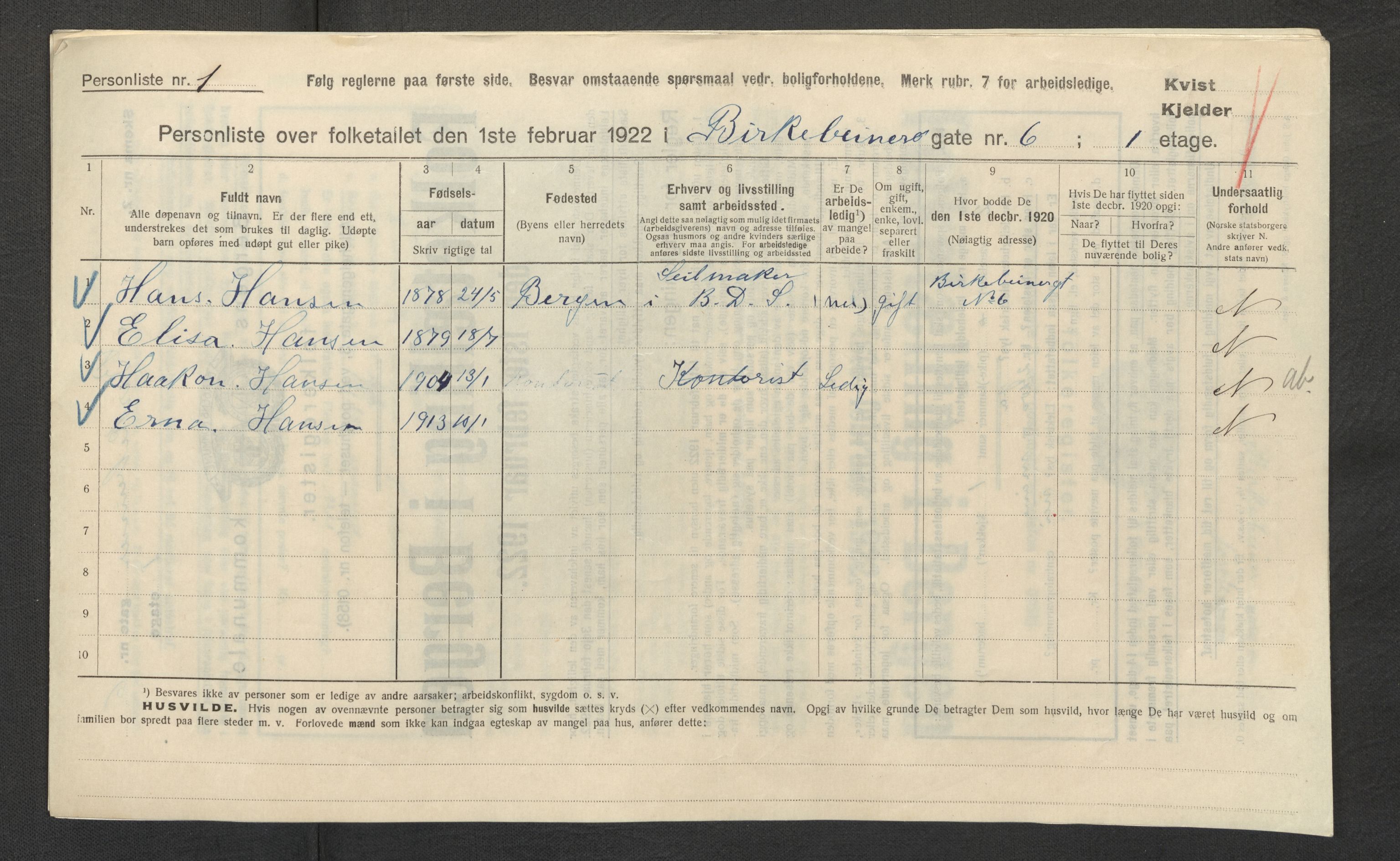 SAB, Kommunal folketelling 1922 for Bergen kjøpstad, 1922, s. 2632