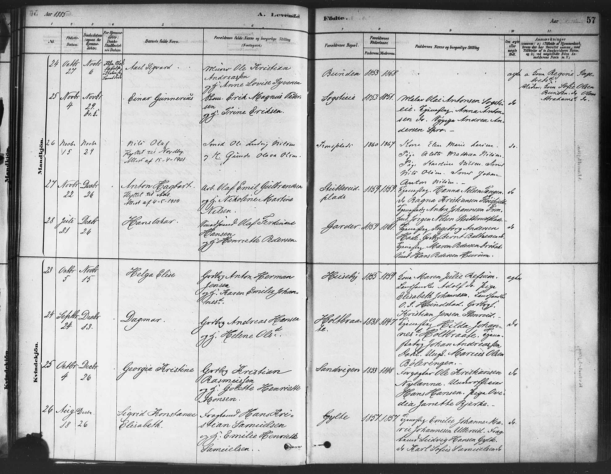 Drøbak prestekontor Kirkebøker, AV/SAO-A-10142a/F/Fc/L0002: Ministerialbok nr. III 2, 1878-1891, s. 57