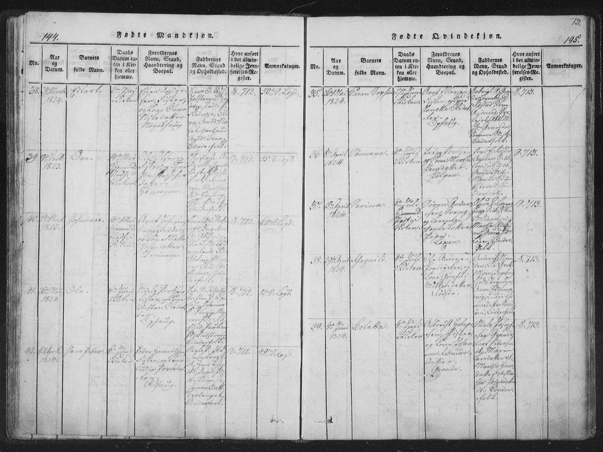 Ministerialprotokoller, klokkerbøker og fødselsregistre - Sør-Trøndelag, SAT/A-1456/659/L0734: Ministerialbok nr. 659A04, 1818-1825, s. 144-145