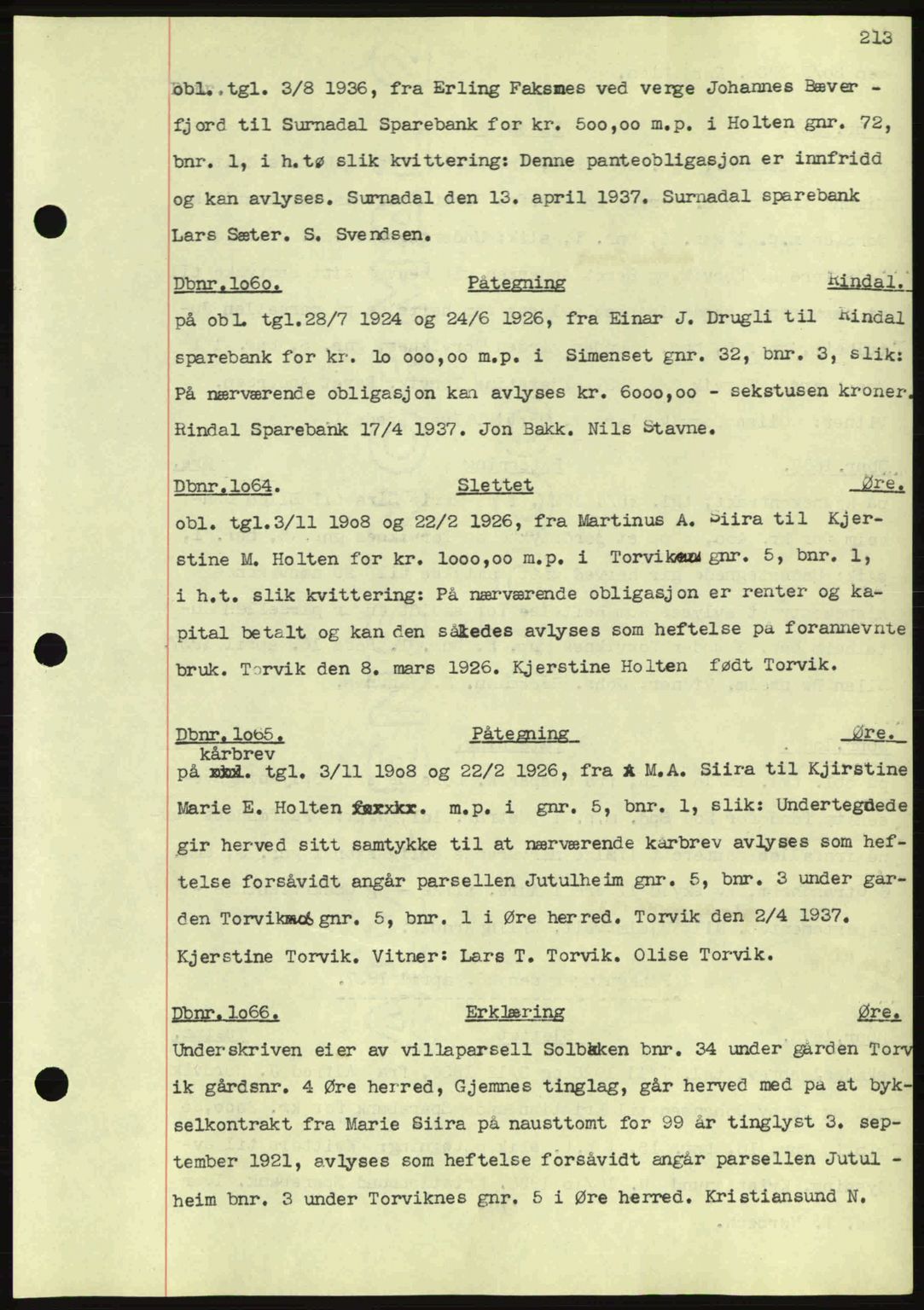 Nordmøre sorenskriveri, SAT/A-4132/1/2/2Ca: Pantebok nr. C80, 1936-1939, Dagboknr: 1060/1937
