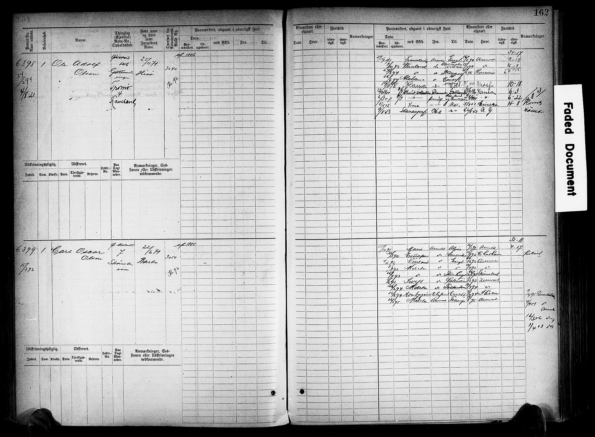 Arendal mønstringskrets, AV/SAK-2031-0012/F/Fb/L0018: Hovedrulle A nr 6077-6849, S-16, 1892-1894, s. 162