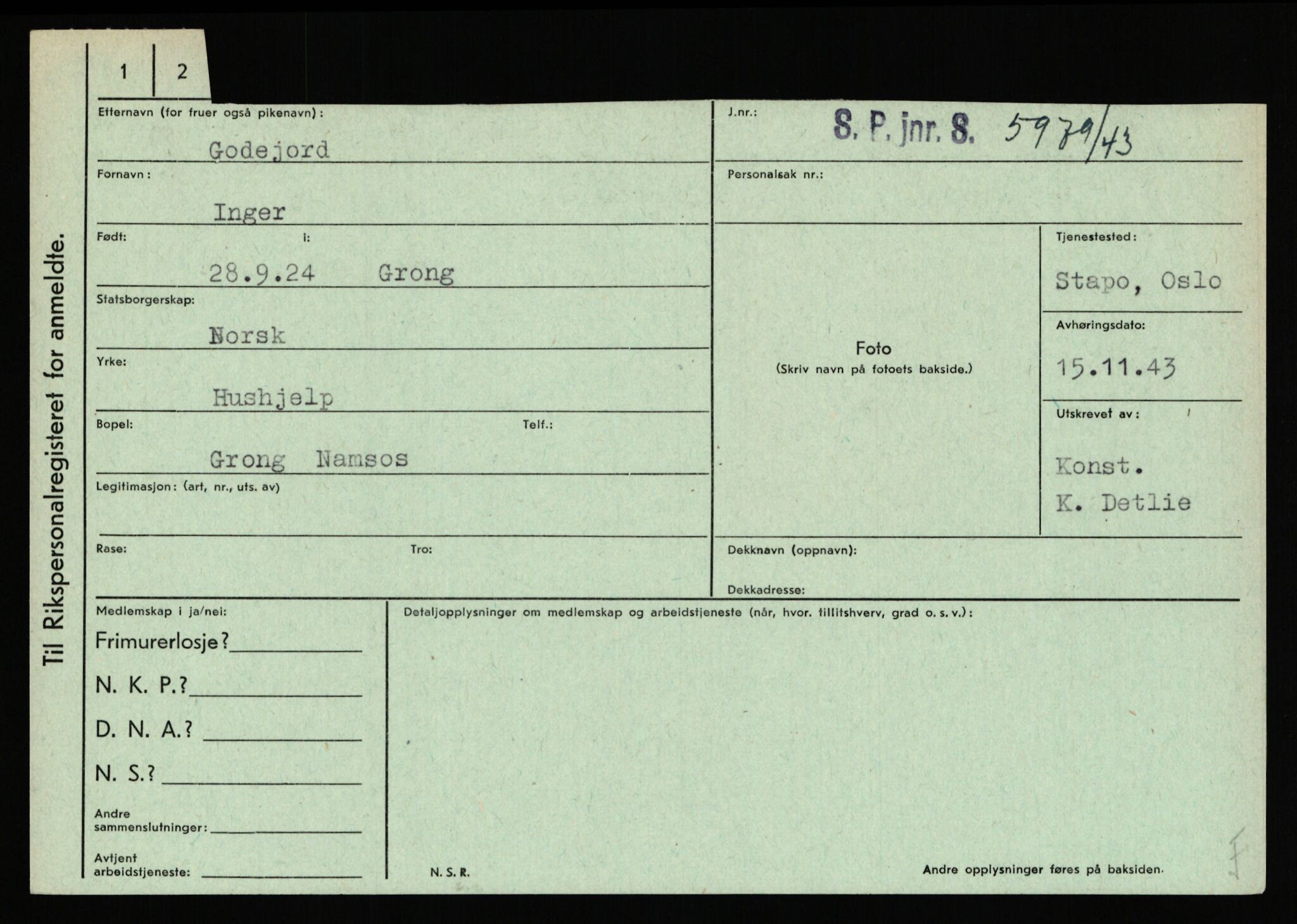 Statspolitiet - Hovedkontoret / Osloavdelingen, AV/RA-S-1329/C/Ca/L0005: Furali - Hamula, 1943-1945, s. 1343