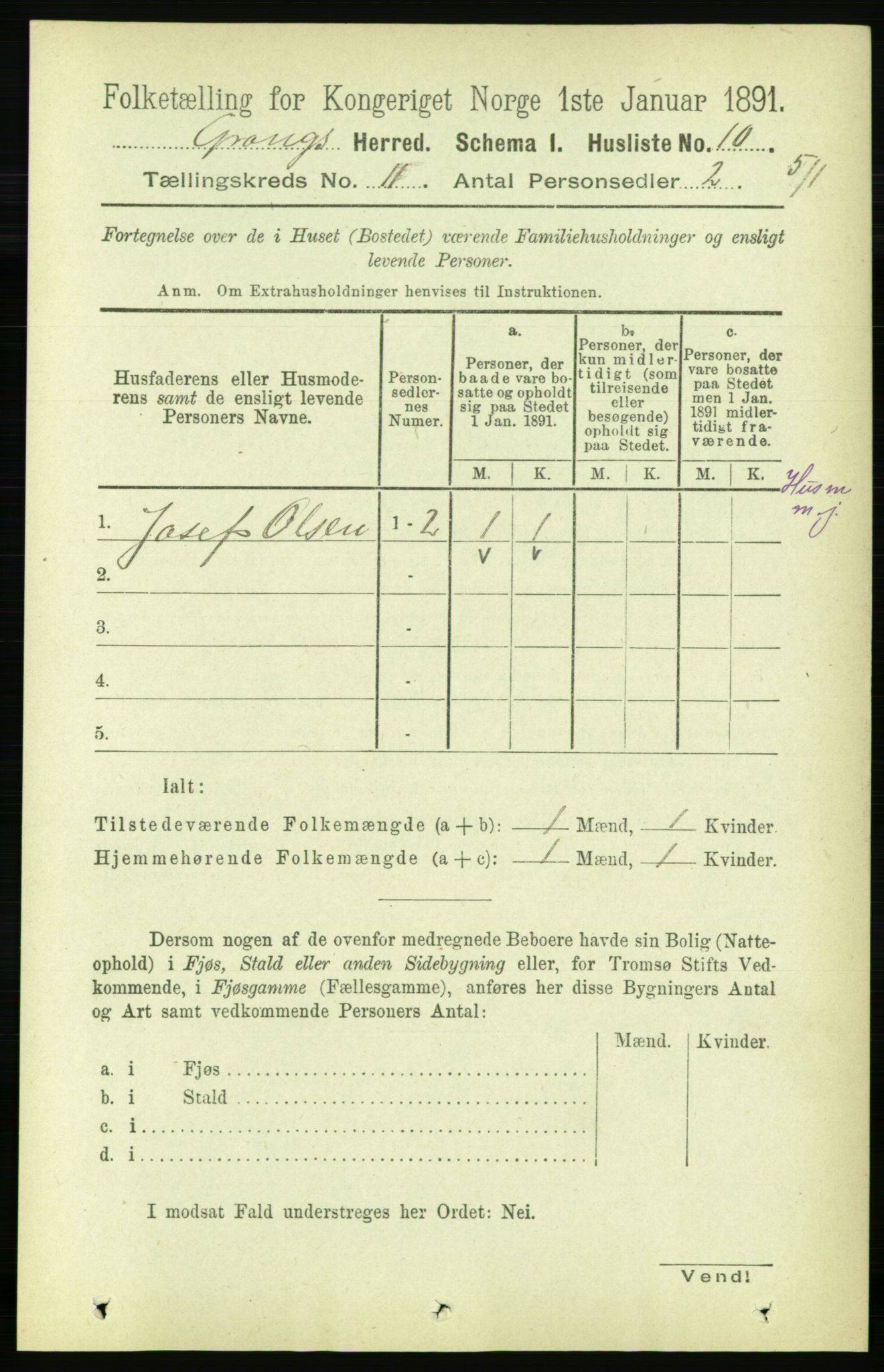 RA, Folketelling 1891 for 1742 Grong herred, 1891, s. 4040