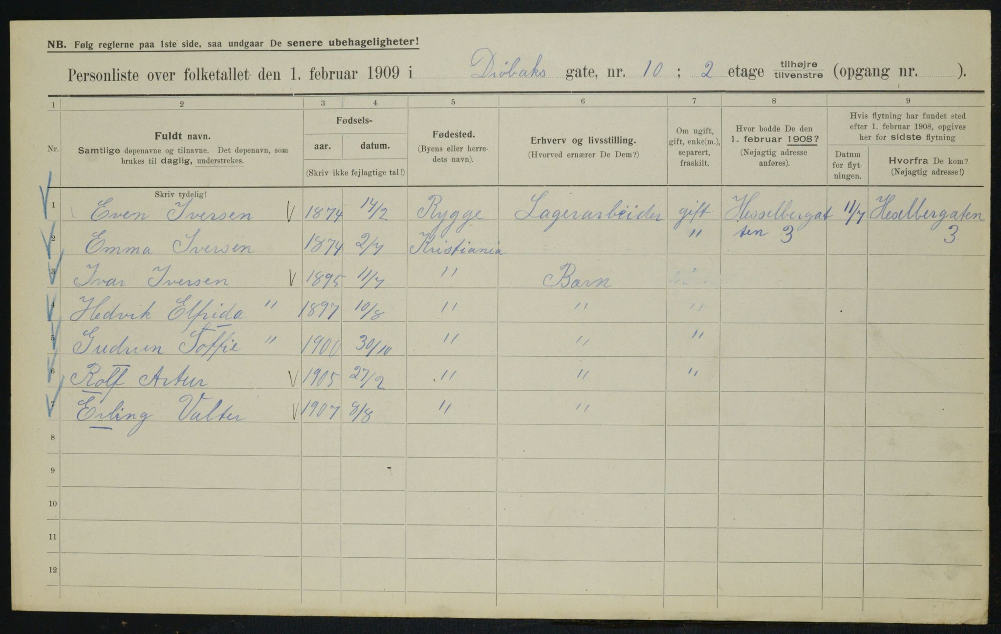 OBA, Kommunal folketelling 1.2.1909 for Kristiania kjøpstad, 1909, s. 15883