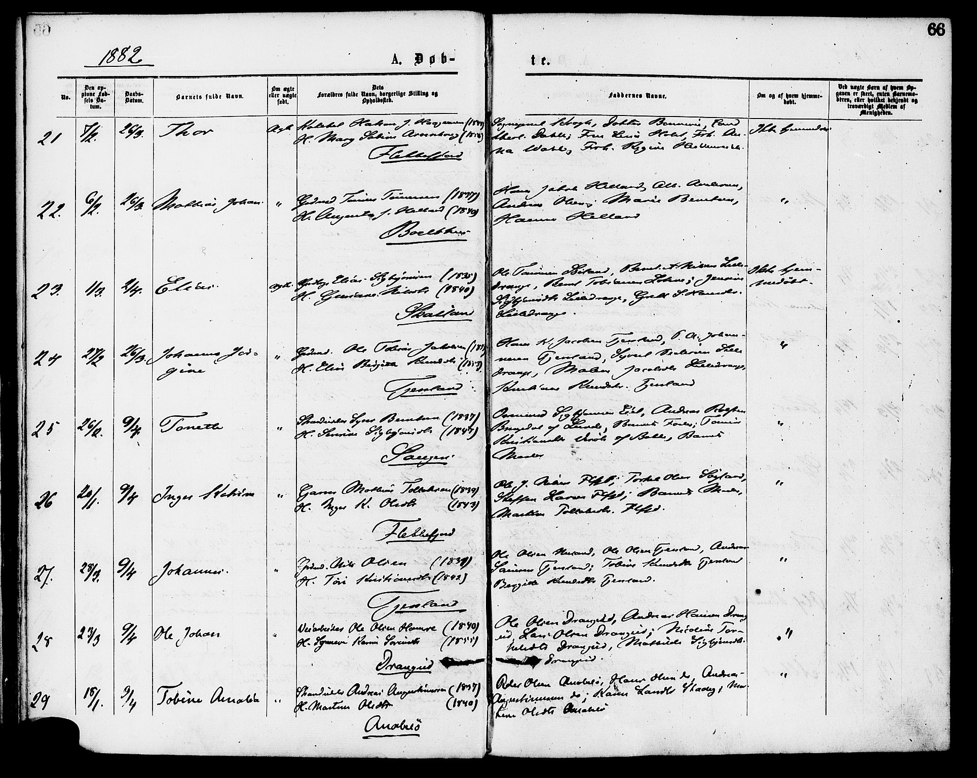 Flekkefjord sokneprestkontor, AV/SAK-1111-0012/F/Fa/Fac/L0007: Ministerialbok nr. A 7, 1875-1885, s. 66