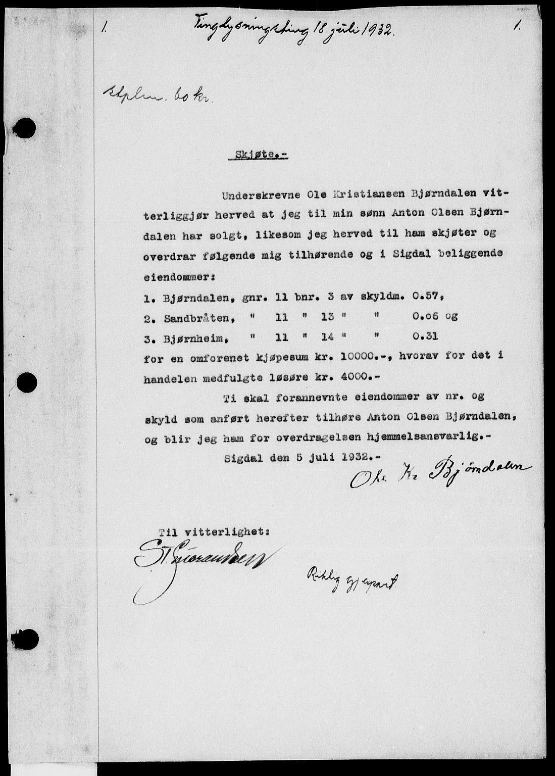 Eiker, Modum og Sigdal sorenskriveri, SAKO/A-123/G/Ga/Gab/L0025: Pantebok nr. II 25, 1932-1933, s. 1