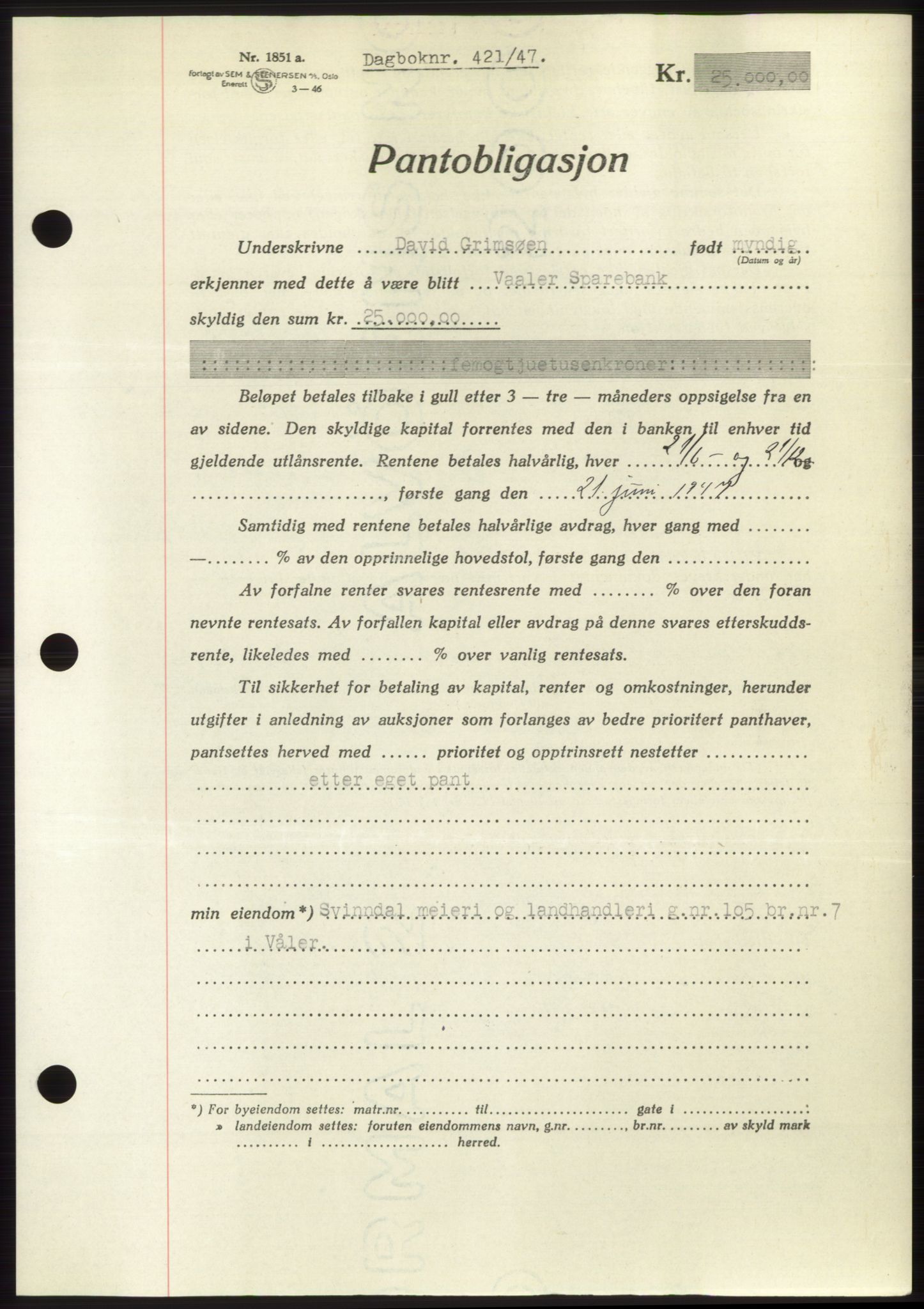 Moss sorenskriveri, SAO/A-10168: Pantebok nr. B16, 1946-1947, Dagboknr: 421/1947