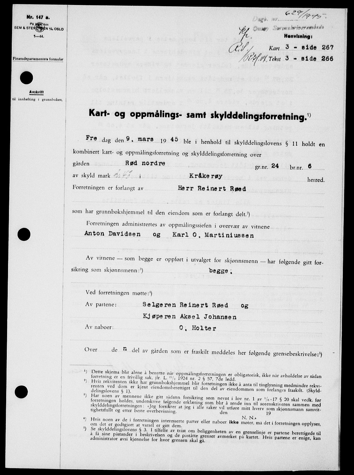 Onsøy sorenskriveri, SAO/A-10474/G/Ga/Gab/L0014: Pantebok nr. II A-14, 1944-1945, Dagboknr: 629/1945