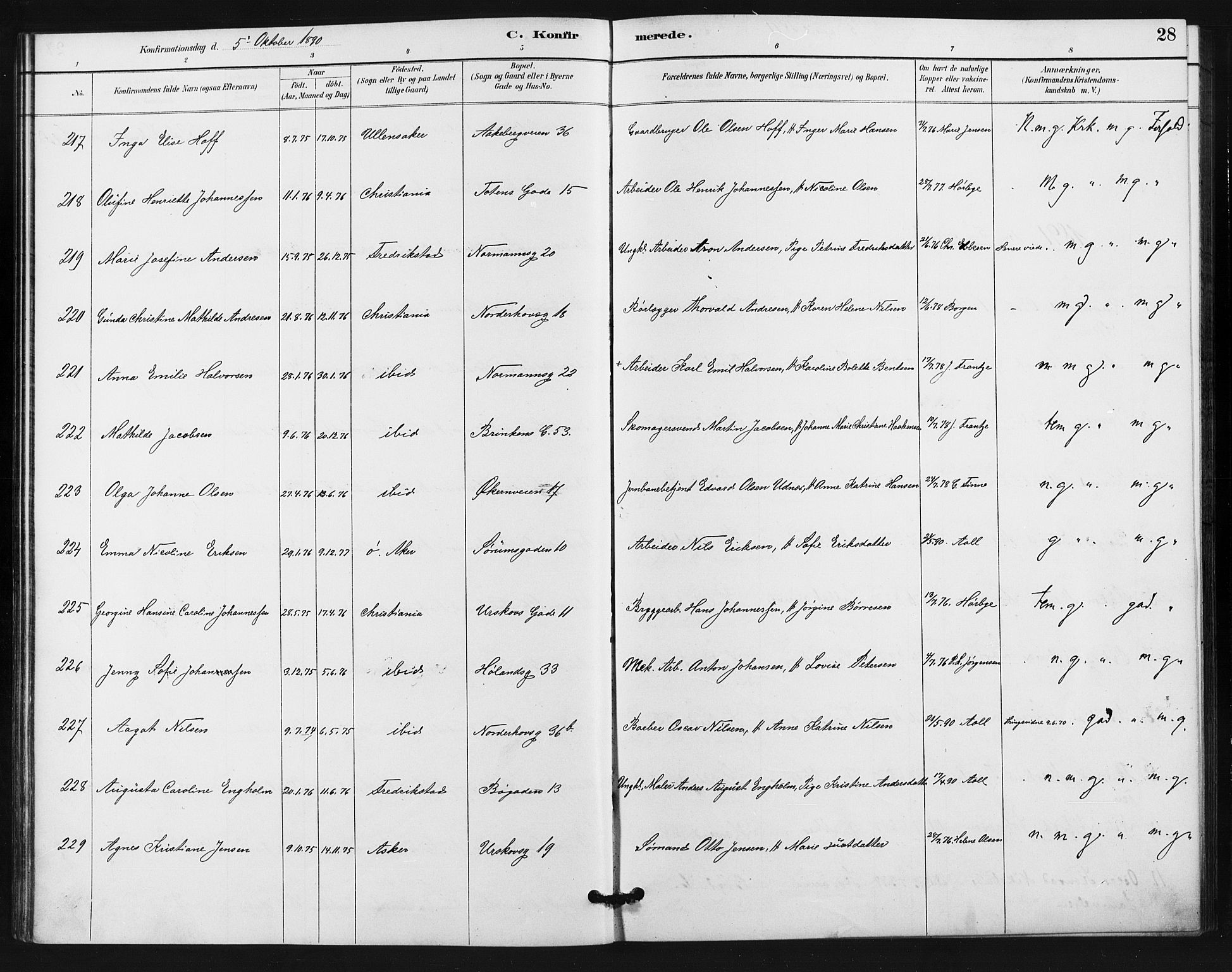 Kampen prestekontor Kirkebøker, AV/SAO-A-10853/F/Fa/L0006: Ministerialbok nr. I 6, 1889-1896, s. 28