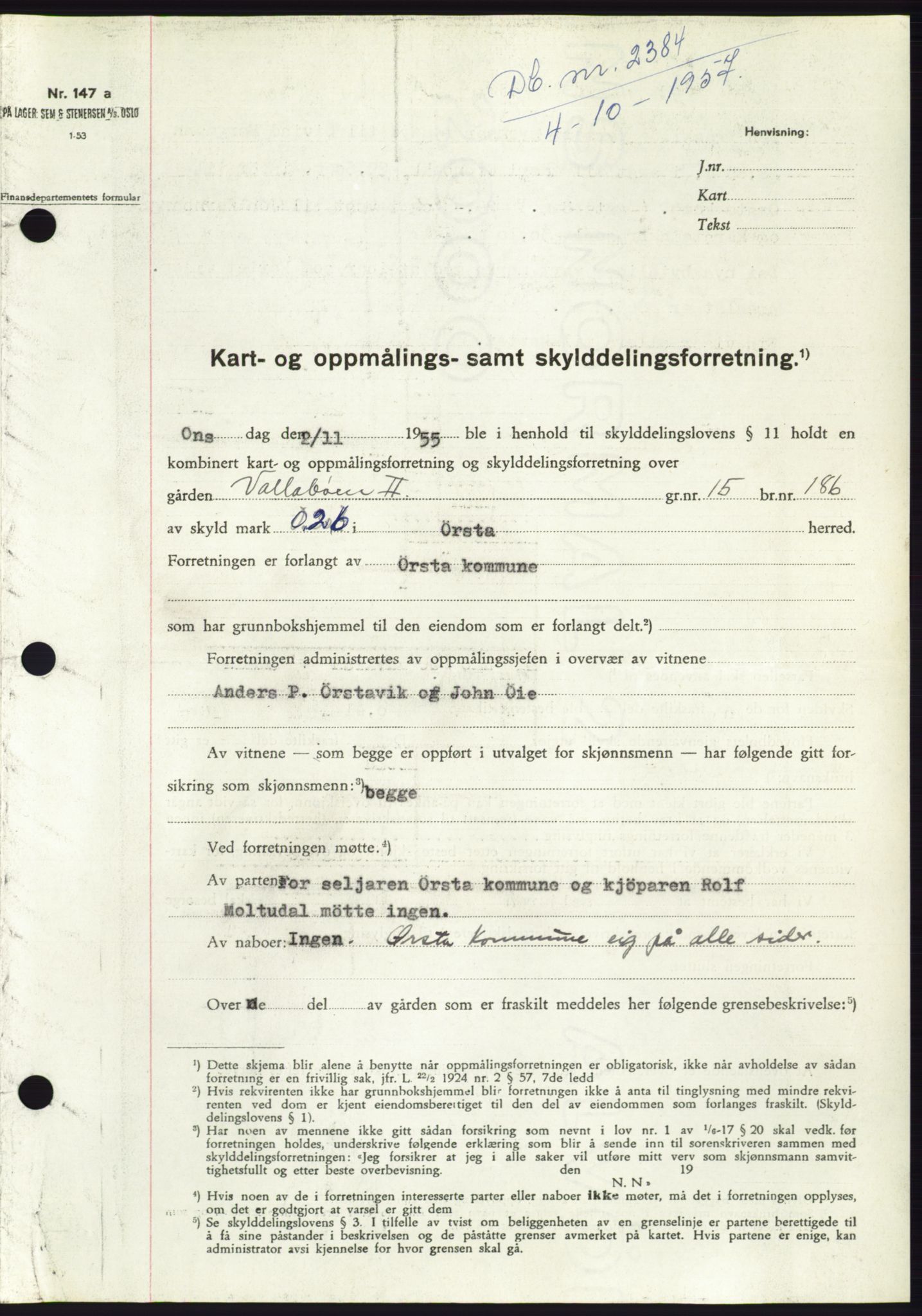 Søre Sunnmøre sorenskriveri, SAT/A-4122/1/2/2C/L0107: Pantebok nr. 33A, 1957-1957, Dagboknr: 2384/1957