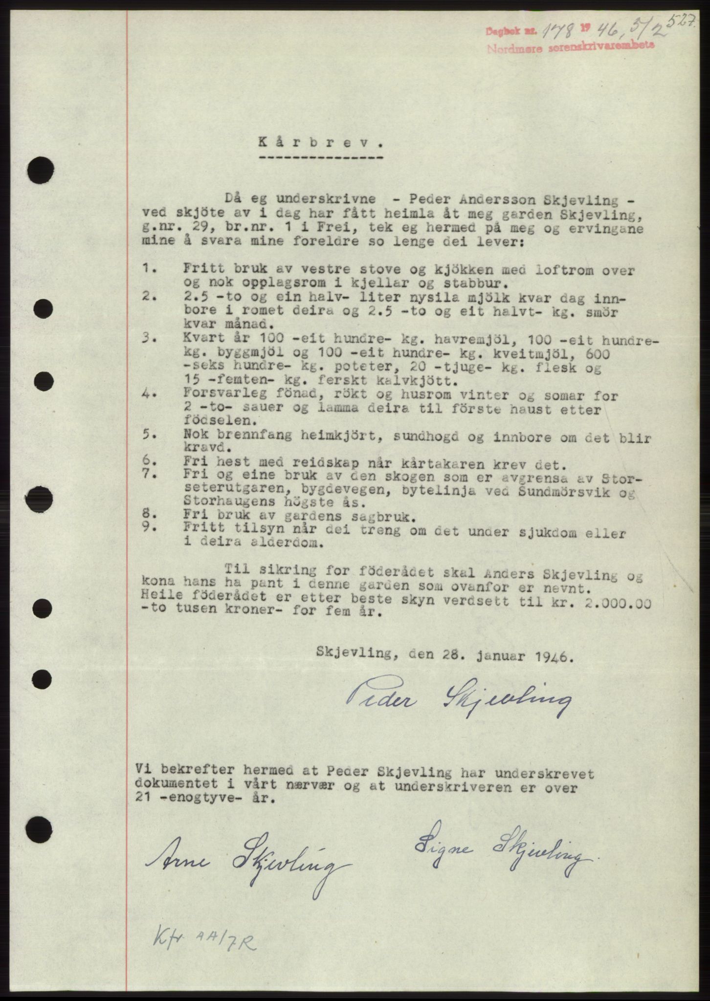 Nordmøre sorenskriveri, AV/SAT-A-4132/1/2/2Ca: Pantebok nr. B93b, 1946-1946, Dagboknr: 178/1946