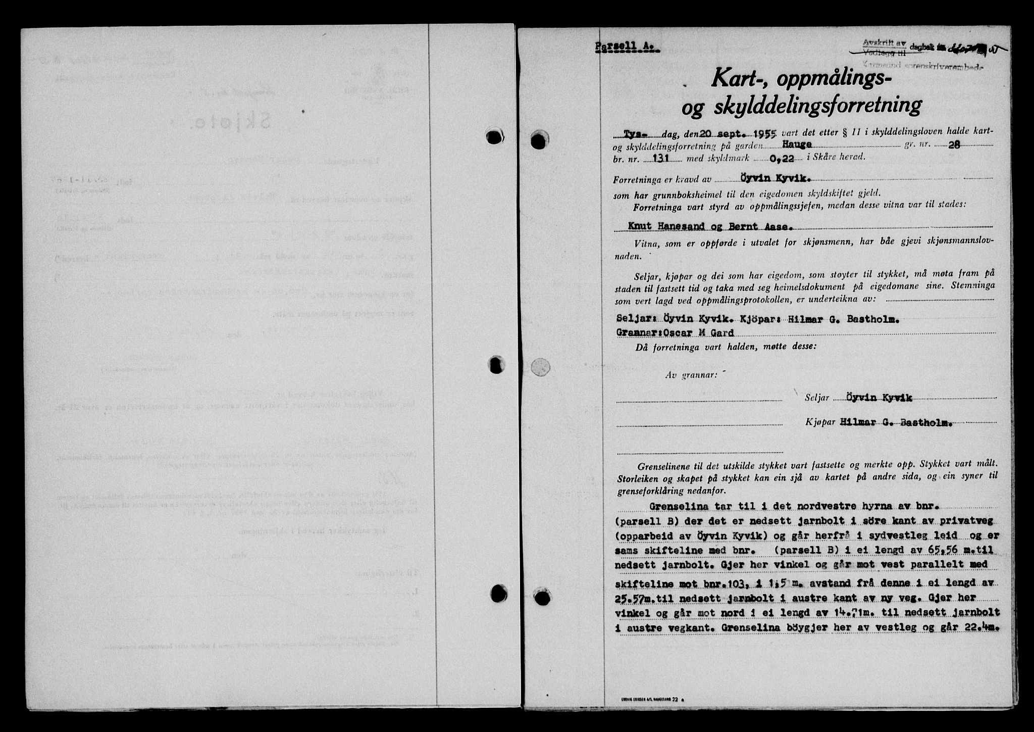 Karmsund sorenskriveri, SAST/A-100311/01/II/IIB/L0117: Pantebok nr. 97Aa, 1955-1955, Dagboknr: 3307/1955