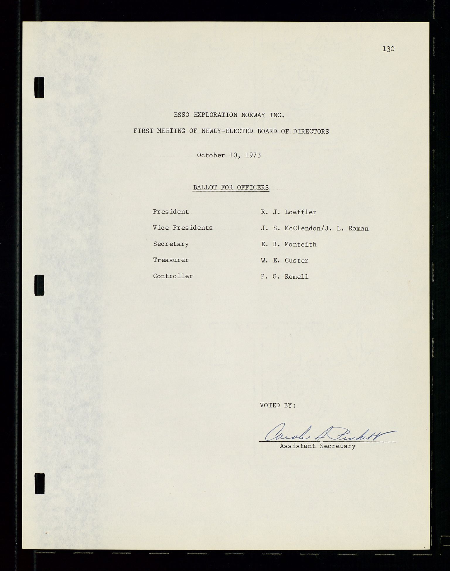 Pa 1512 - Esso Exploration and Production Norway Inc., SAST/A-101917/A/Aa/L0001/0001: Styredokumenter / Corporate records, By-Laws, Board meeting minutes, Incorporations, 1965-1975, s. 130