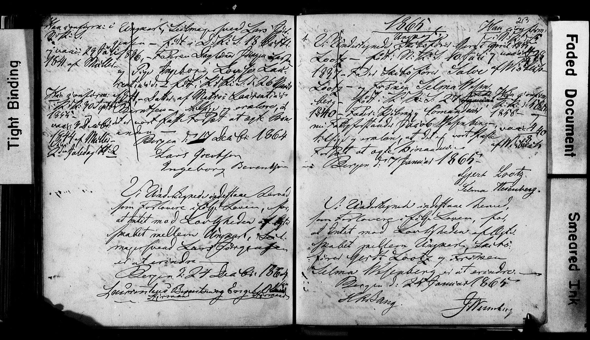 Korskirken sokneprestembete, SAB/A-76101: Forlovererklæringer nr. II.5.2, 1859-1865, s. 213