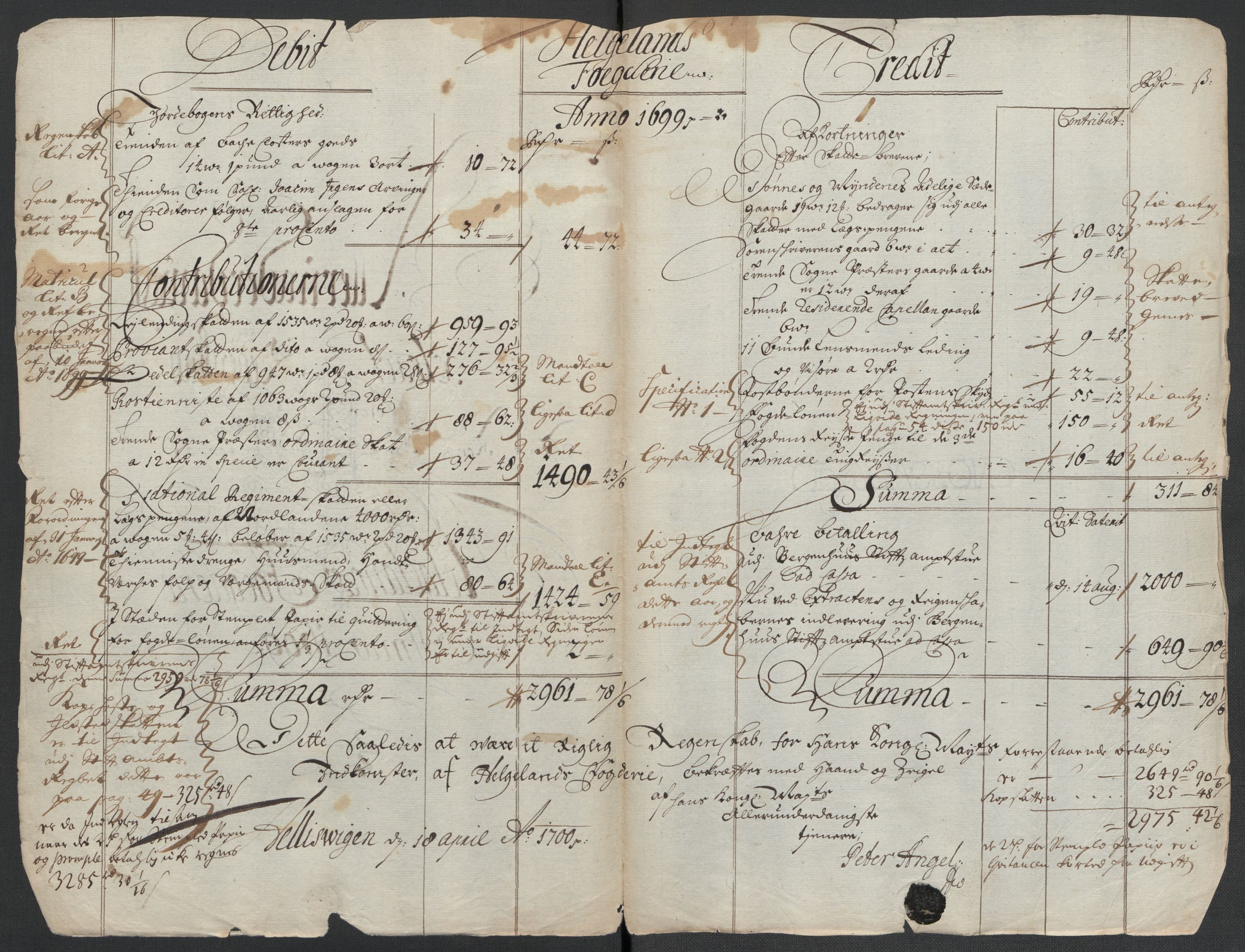 Rentekammeret inntil 1814, Reviderte regnskaper, Fogderegnskap, AV/RA-EA-4092/R65/L4507: Fogderegnskap Helgeland, 1699-1701, s. 5