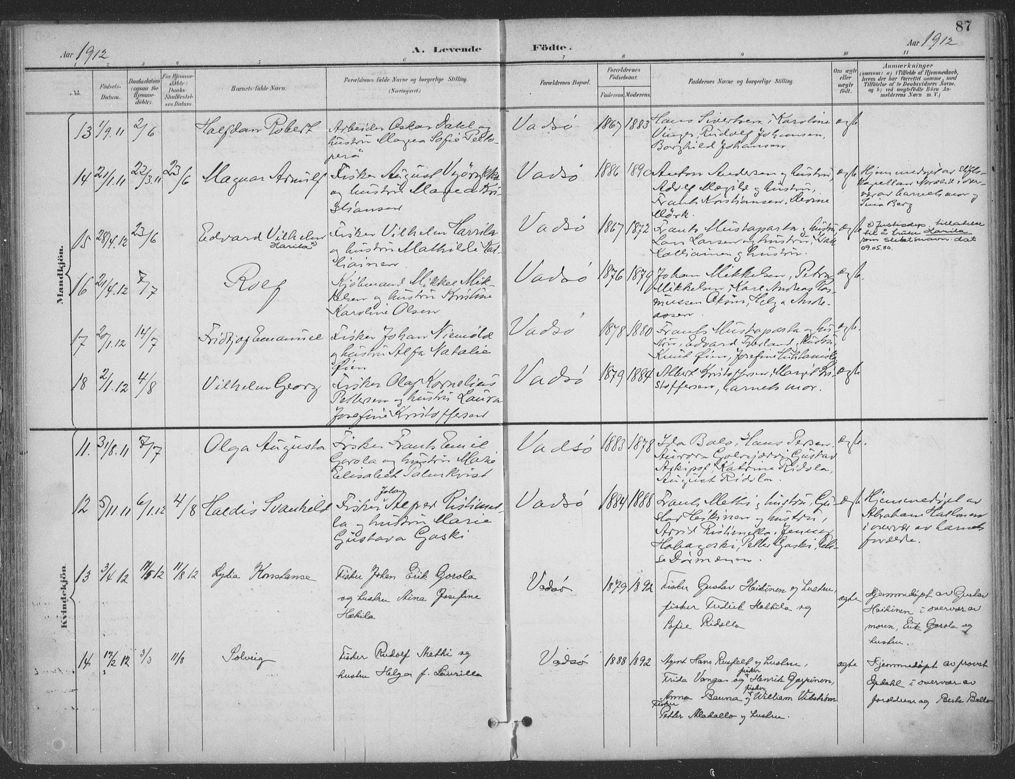 Vadsø sokneprestkontor, AV/SATØ-S-1325/H/Ha/L0007kirke: Ministerialbok nr. 7, 1896-1916, s. 87