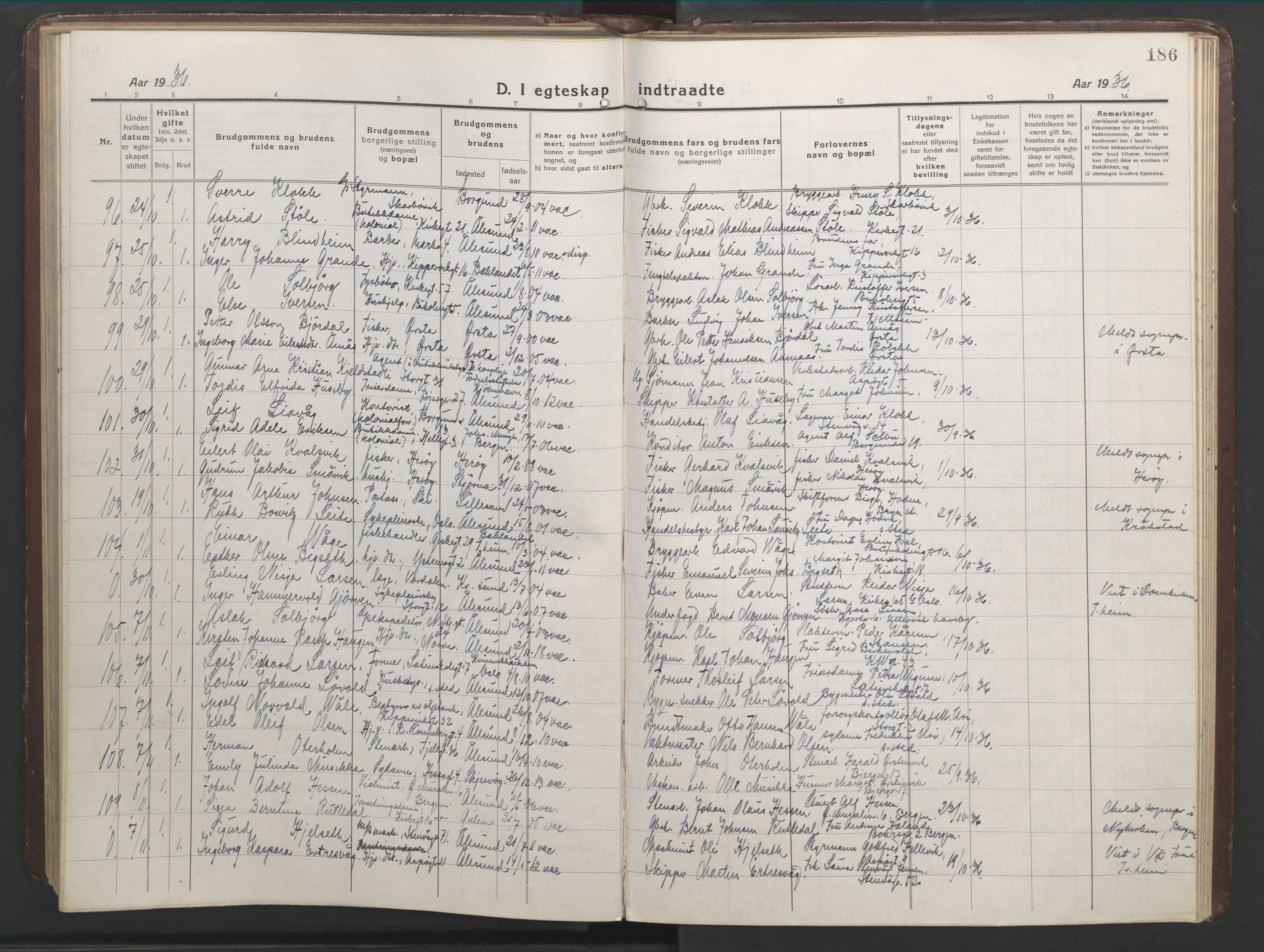 Ministerialprotokoller, klokkerbøker og fødselsregistre - Møre og Romsdal, AV/SAT-A-1454/529/L0473: Klokkerbok nr. 529C10, 1918-1941, s. 186