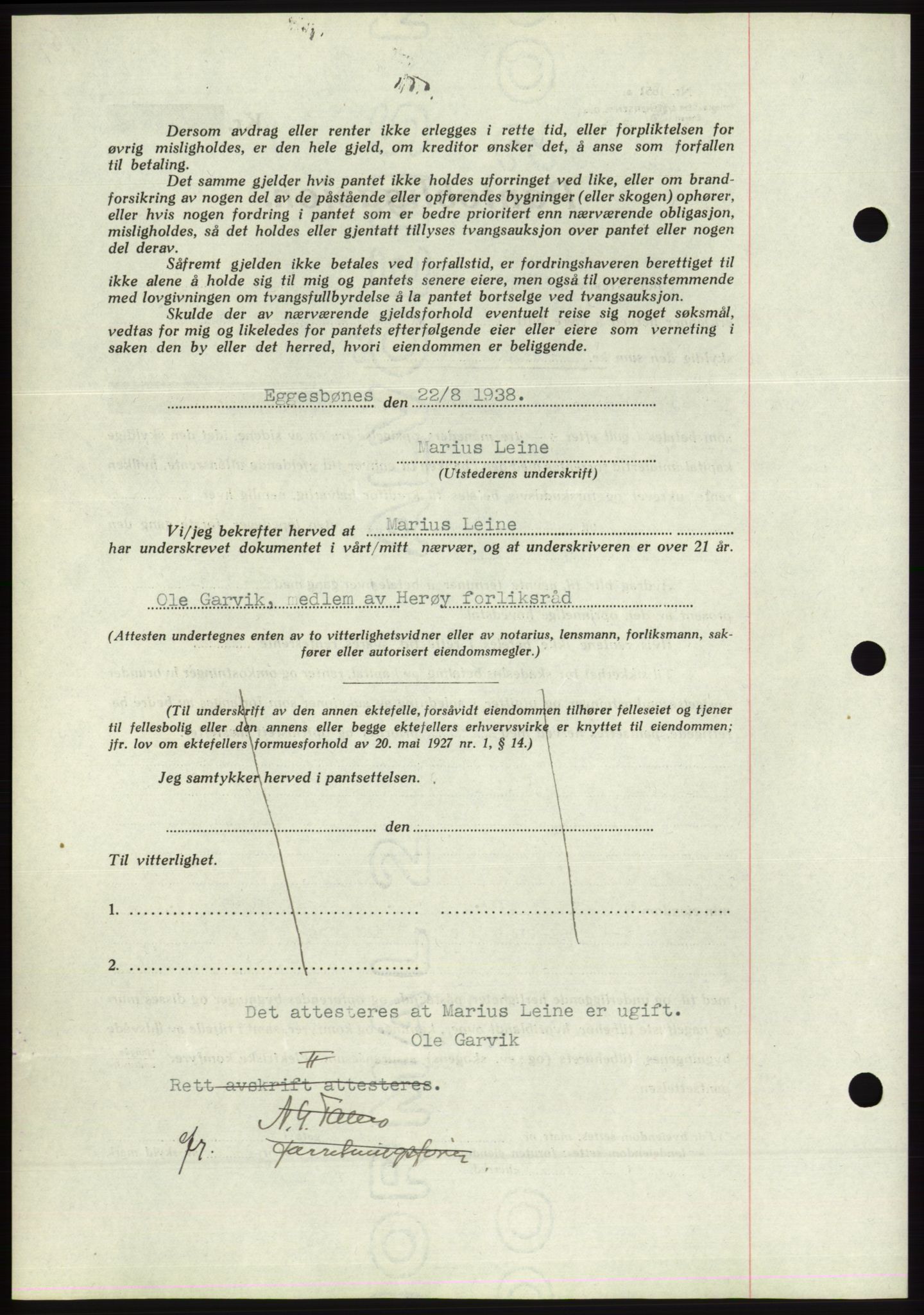 Søre Sunnmøre sorenskriveri, AV/SAT-A-4122/1/2/2C/L0066: Pantebok nr. 60, 1938-1938, Dagboknr: 1296/1938