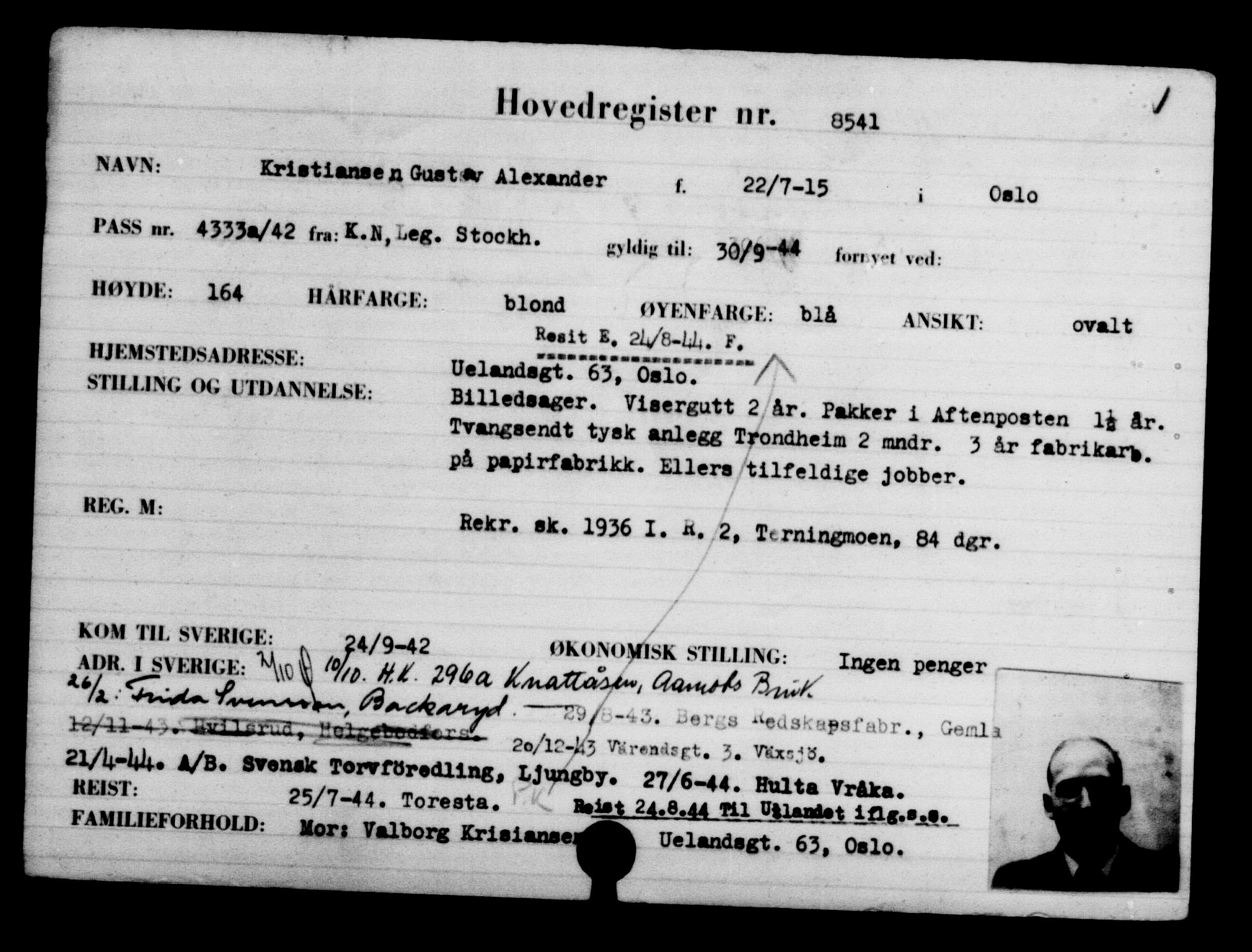 Utenriksstasjonene, Legasjonen i Stockholm, Flyktningkontoret, AV/RA-S-6753/V/Va/L0005: Kjesäterkartoteket, flyktninger med registreringsnr. 6600-9417, 1940-1945, s. 2267