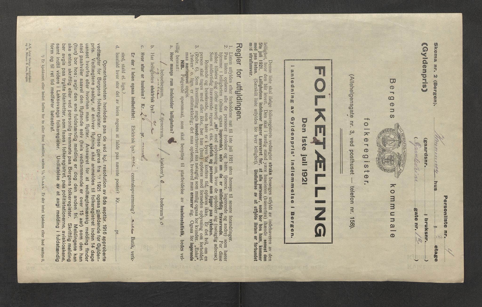 SAB, Kommunal folketelling 1921 for Gyldenpris ved overføring fra Laksevåg herred til Bergen kjøpstad, 1921, s. 9