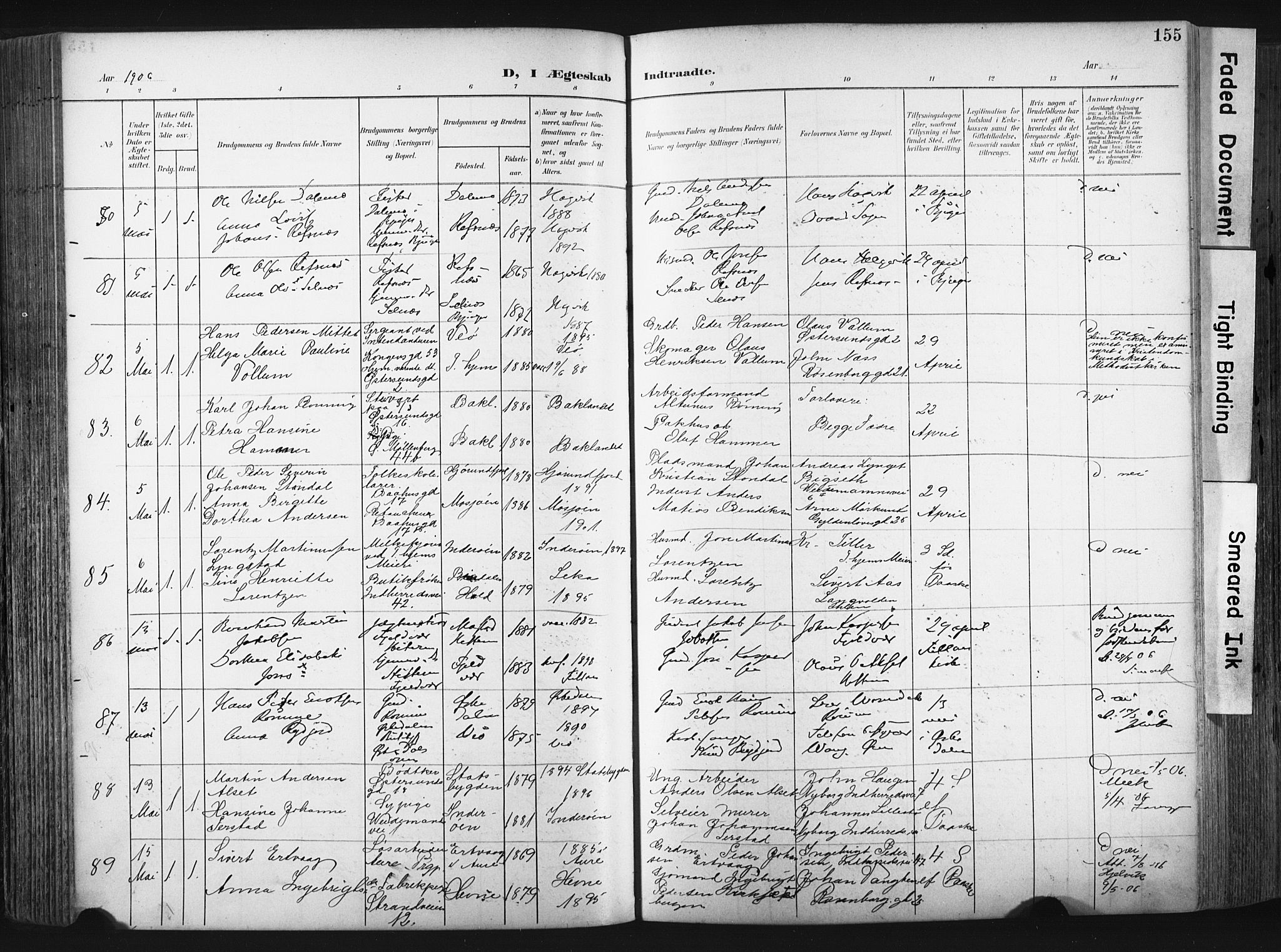 Ministerialprotokoller, klokkerbøker og fødselsregistre - Sør-Trøndelag, SAT/A-1456/604/L0201: Ministerialbok nr. 604A21, 1901-1911, s. 155