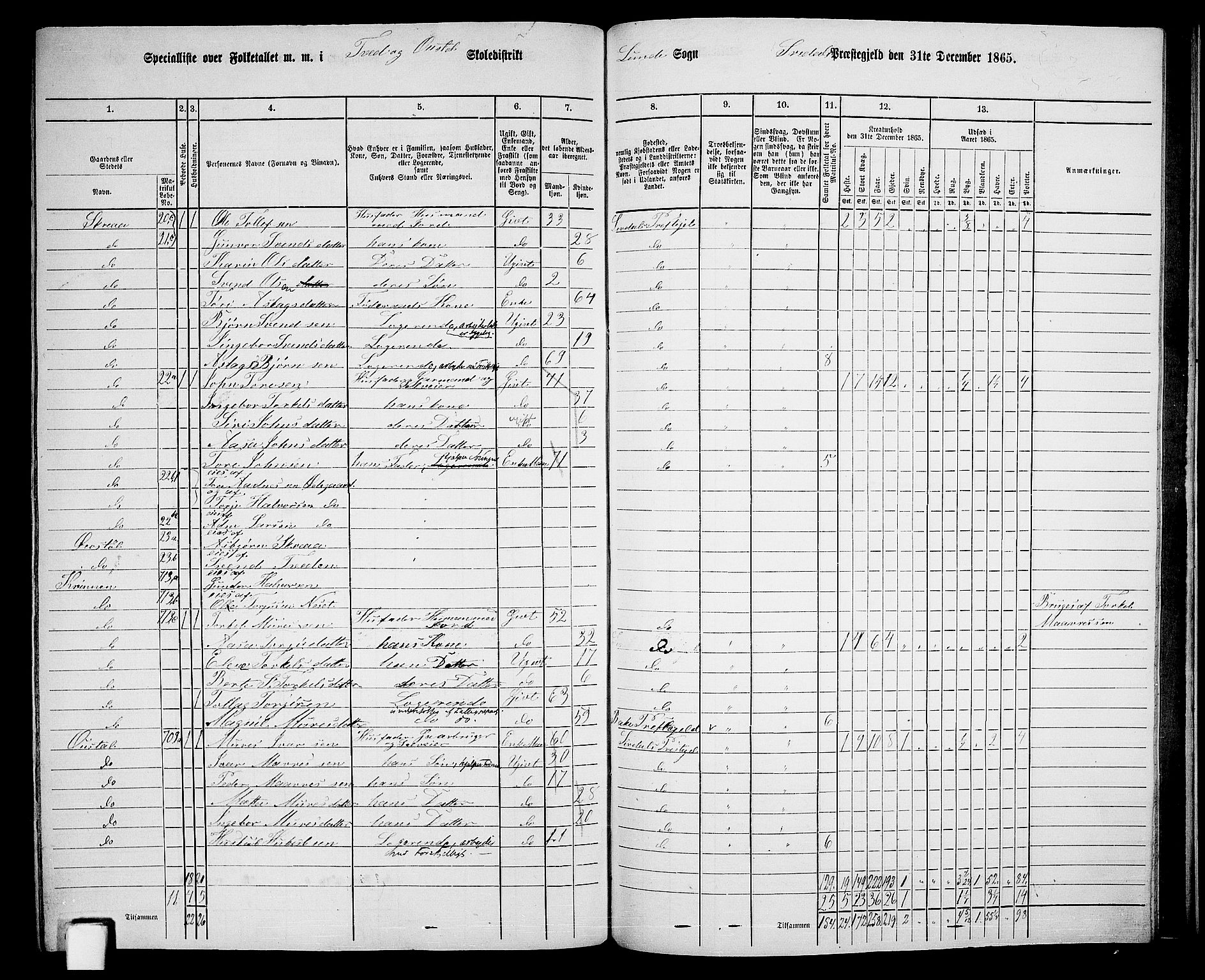 RA, Folketelling 1865 for 1046P Sirdal prestegjeld, 1865, s. 69