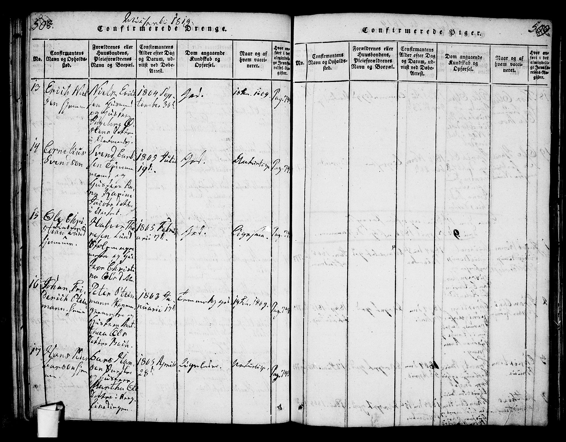Oslo domkirke Kirkebøker, AV/SAO-A-10752/G/Ga/L0001: Klokkerbok nr. 1, 1817-1825, s. 508-509