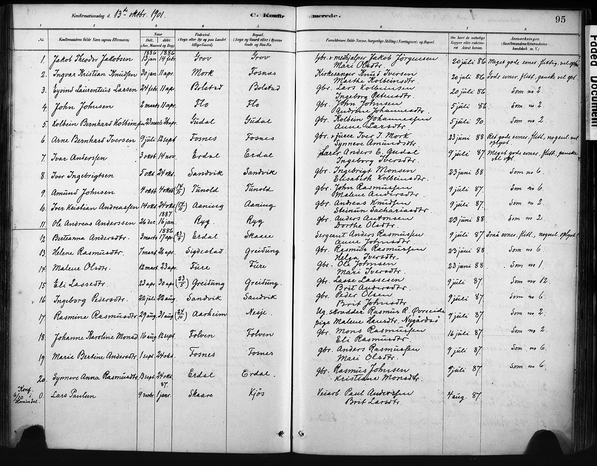 Stryn Sokneprestembete, AV/SAB-A-82501: Ministerialbok nr. D 1, 1878-1907, s. 95
