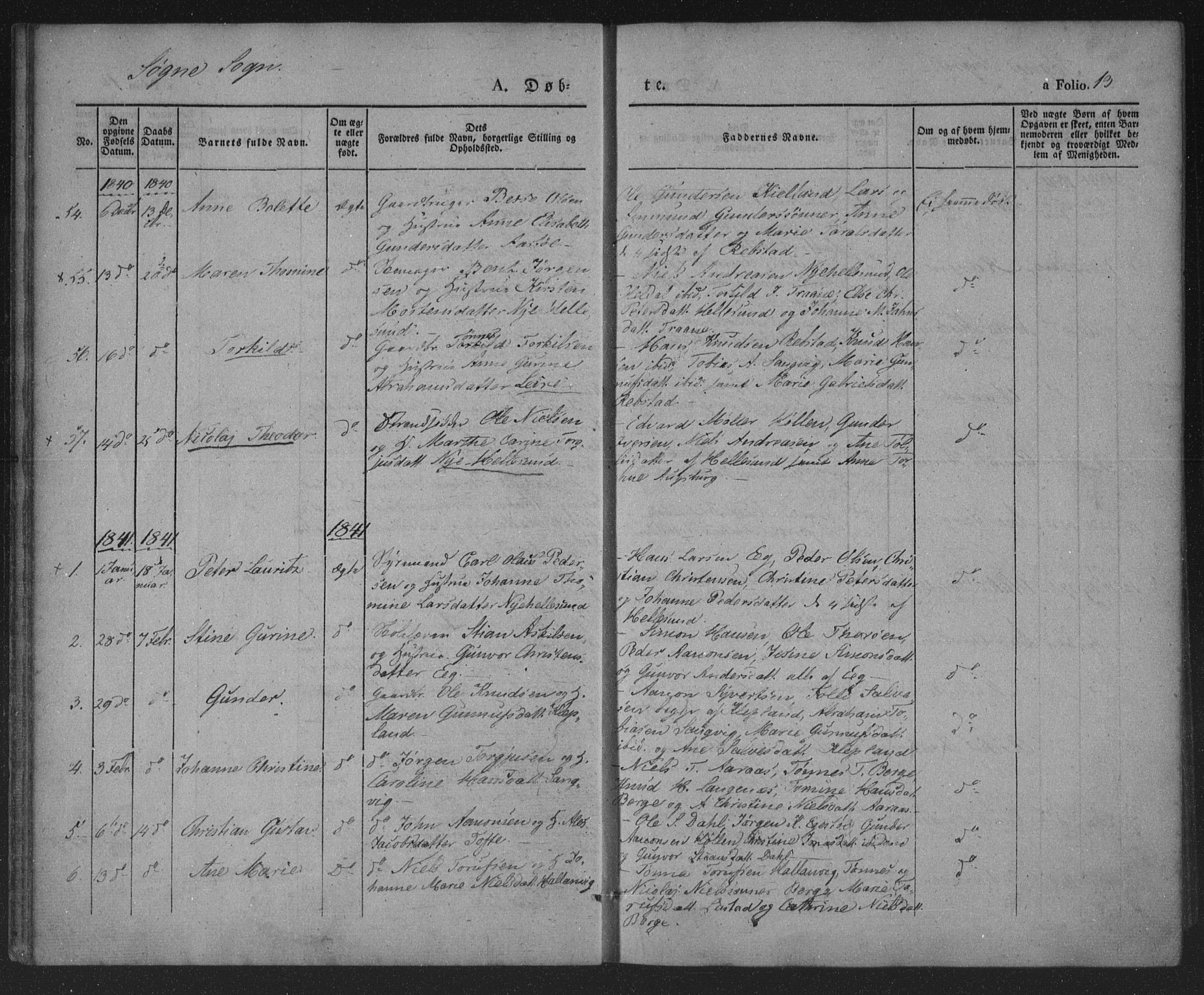 Søgne sokneprestkontor, SAK/1111-0037/F/Fa/Fab/L0009: Ministerialbok nr. A 9, 1838-1853, s. 13