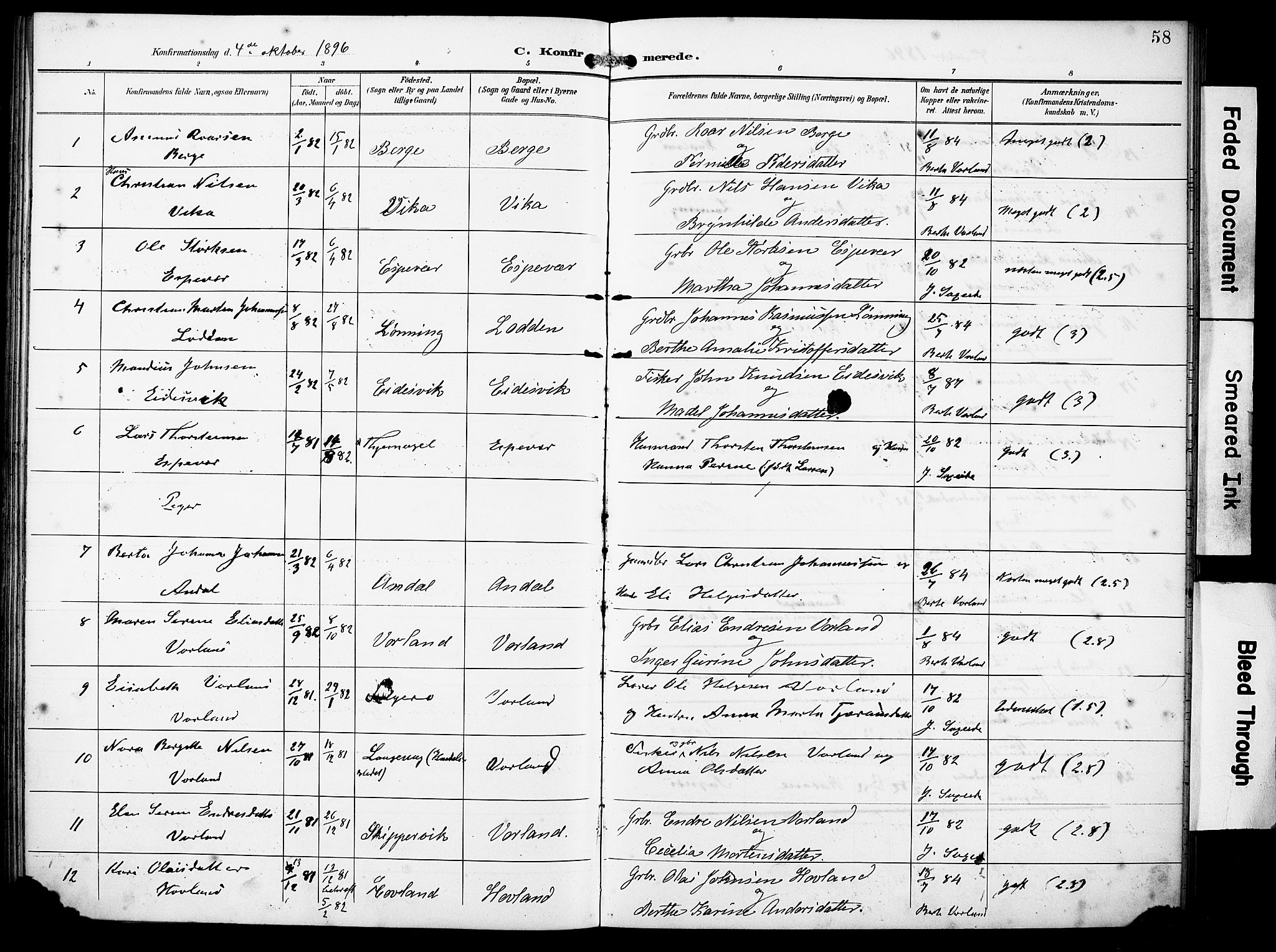 Finnås sokneprestembete, AV/SAB-A-99925/H/Ha/Haa/Haad/L0002: Ministerialbok nr. D 2, 1895-1906, s. 58
