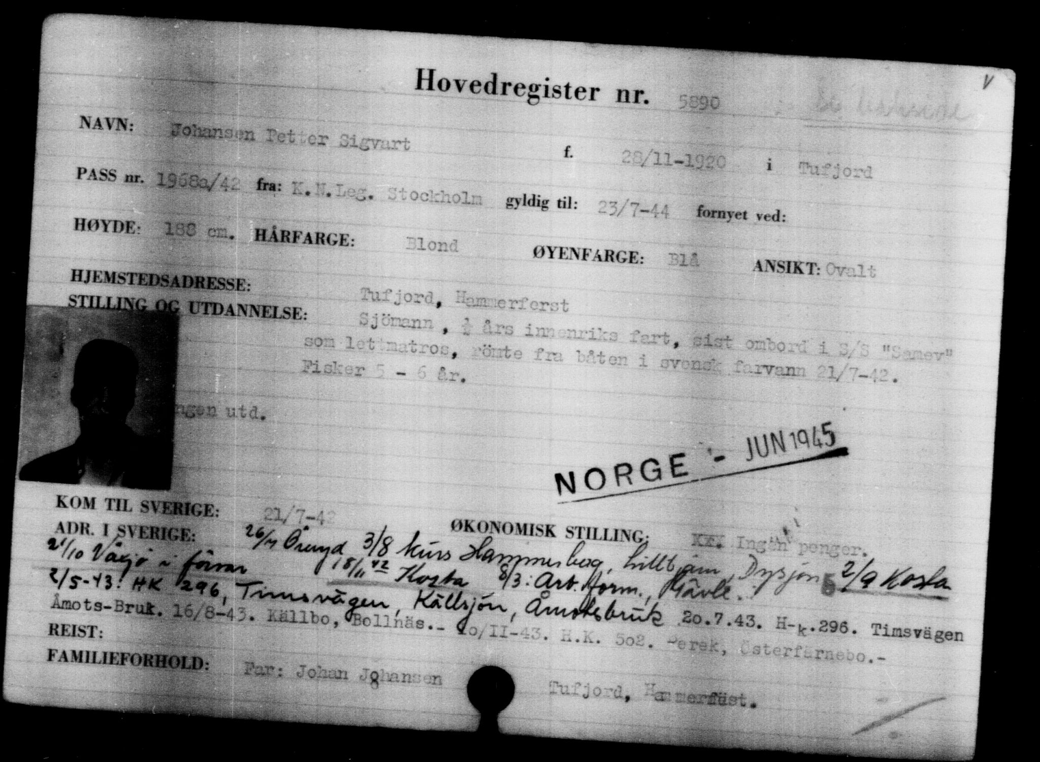 Den Kgl. Norske Legasjons Flyktningskontor, AV/RA-S-6753/V/Va/L0004: Kjesäterkartoteket.  Flyktningenr. 3496-6610, 1940-1945, s. 2782