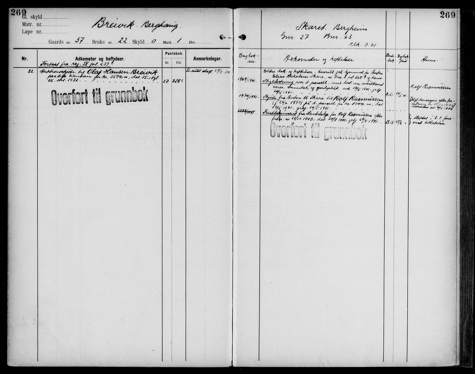 Midhordland sorenskriveri, AV/SAB-A-3001/1/G/Ga/Gab/L0109: Panteregister nr. II.A.b.109, s. 269