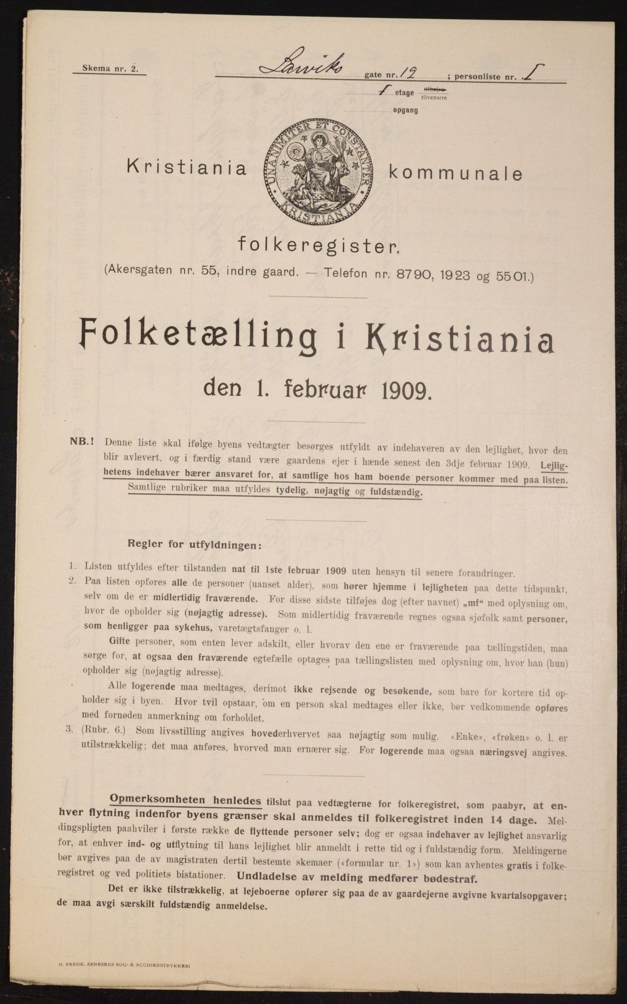 OBA, Kommunal folketelling 1.2.1909 for Kristiania kjøpstad, 1909, s. 52191