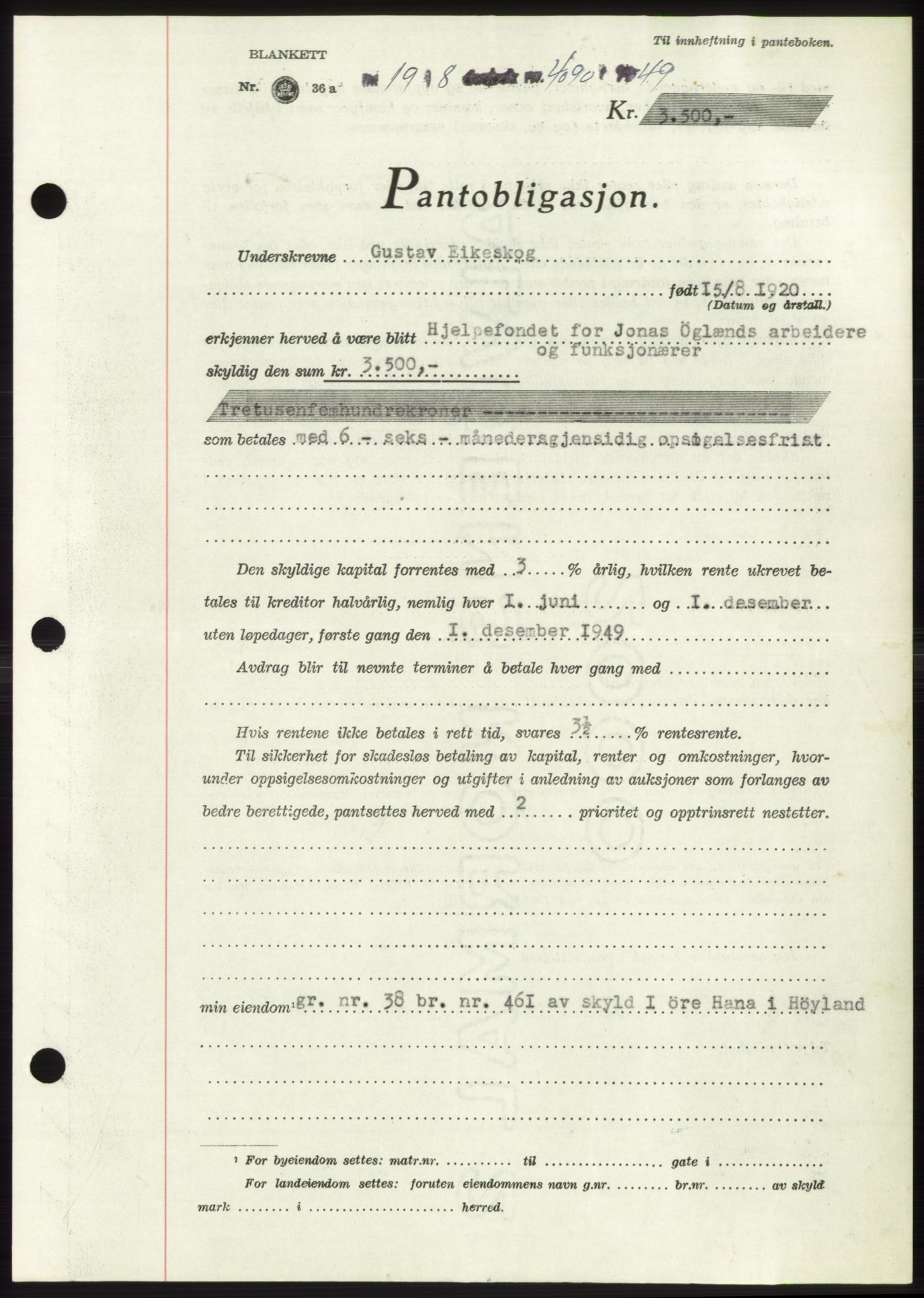 Jæren sorenskriveri, SAST/A-100310/03/G/Gba/L0103: Pantebok, 1949-1949, Dagboknr: 4090/1949