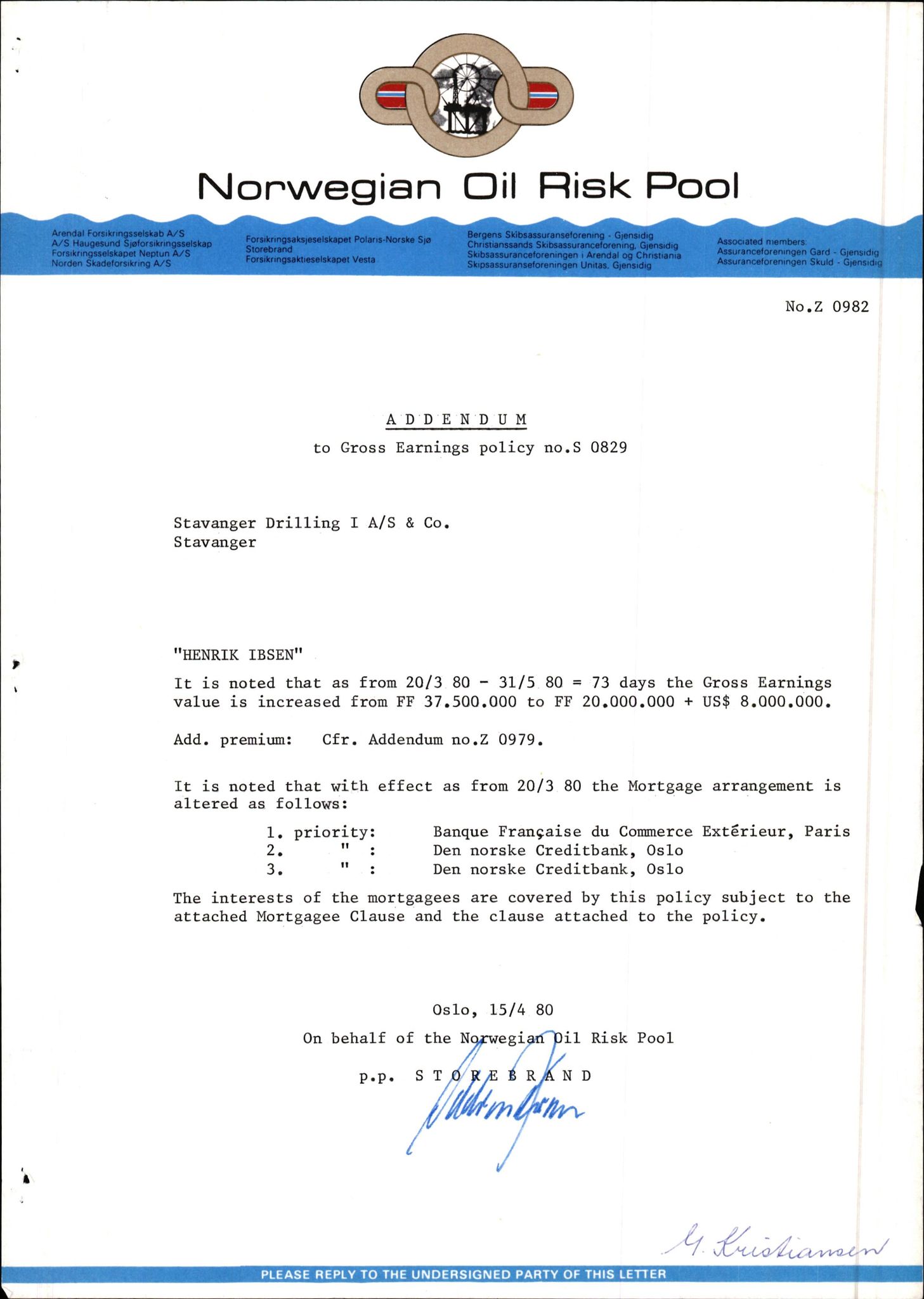 Pa 1503 - Stavanger Drilling AS, AV/SAST-A-101906/2/E/Ec/Eca/L0010: Forsikring, 1976-1983