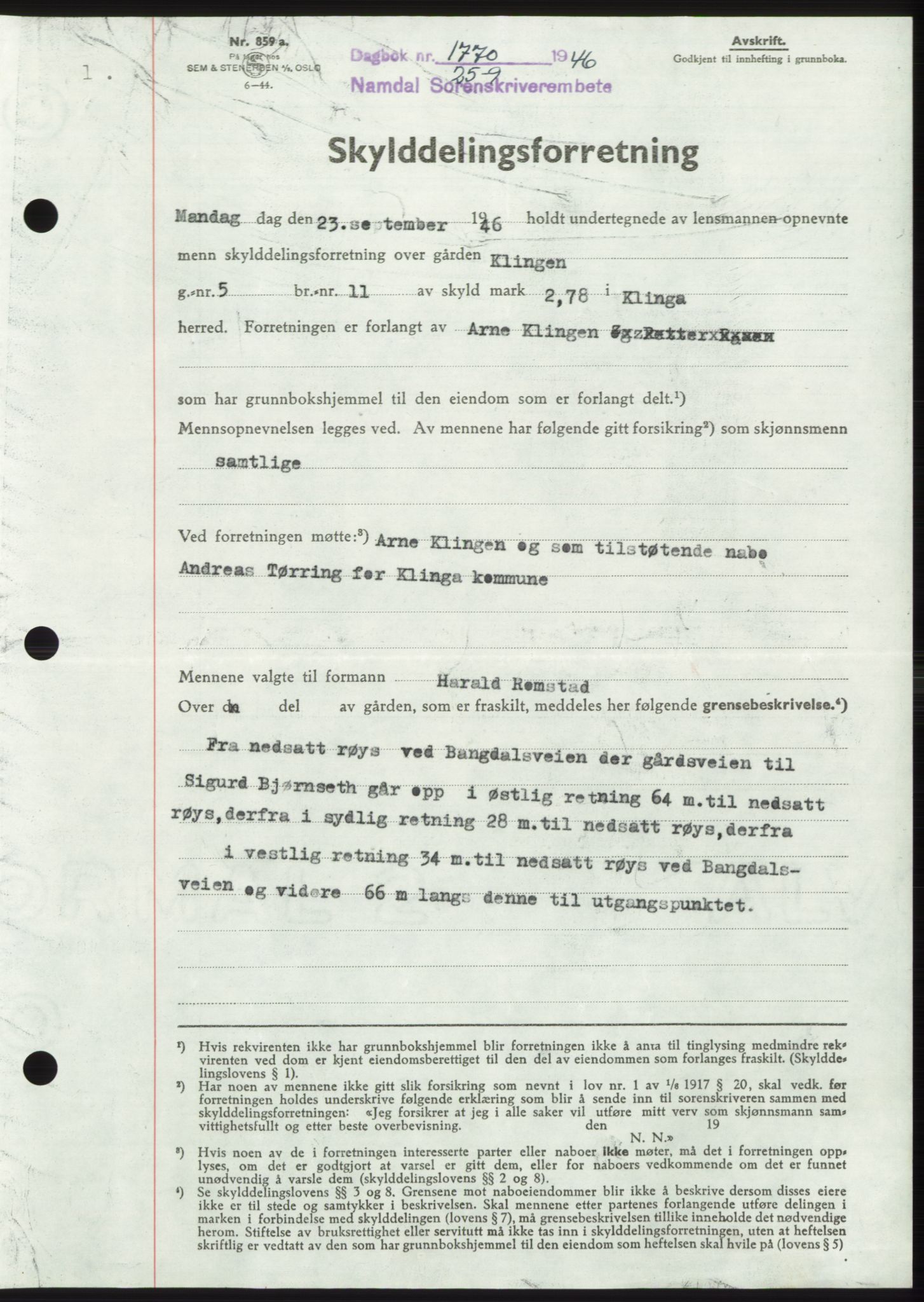 Namdal sorenskriveri, SAT/A-4133/1/2/2C: Pantebok nr. -, 1946-1947, Dagboknr: 1770/1946
