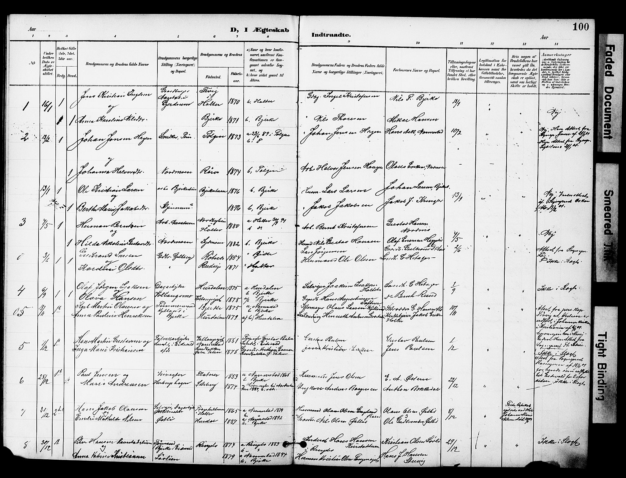 Nannestad prestekontor Kirkebøker, AV/SAO-A-10414a/G/Gc/L0001: Klokkerbok nr. III 1, 1901-1916, s. 100