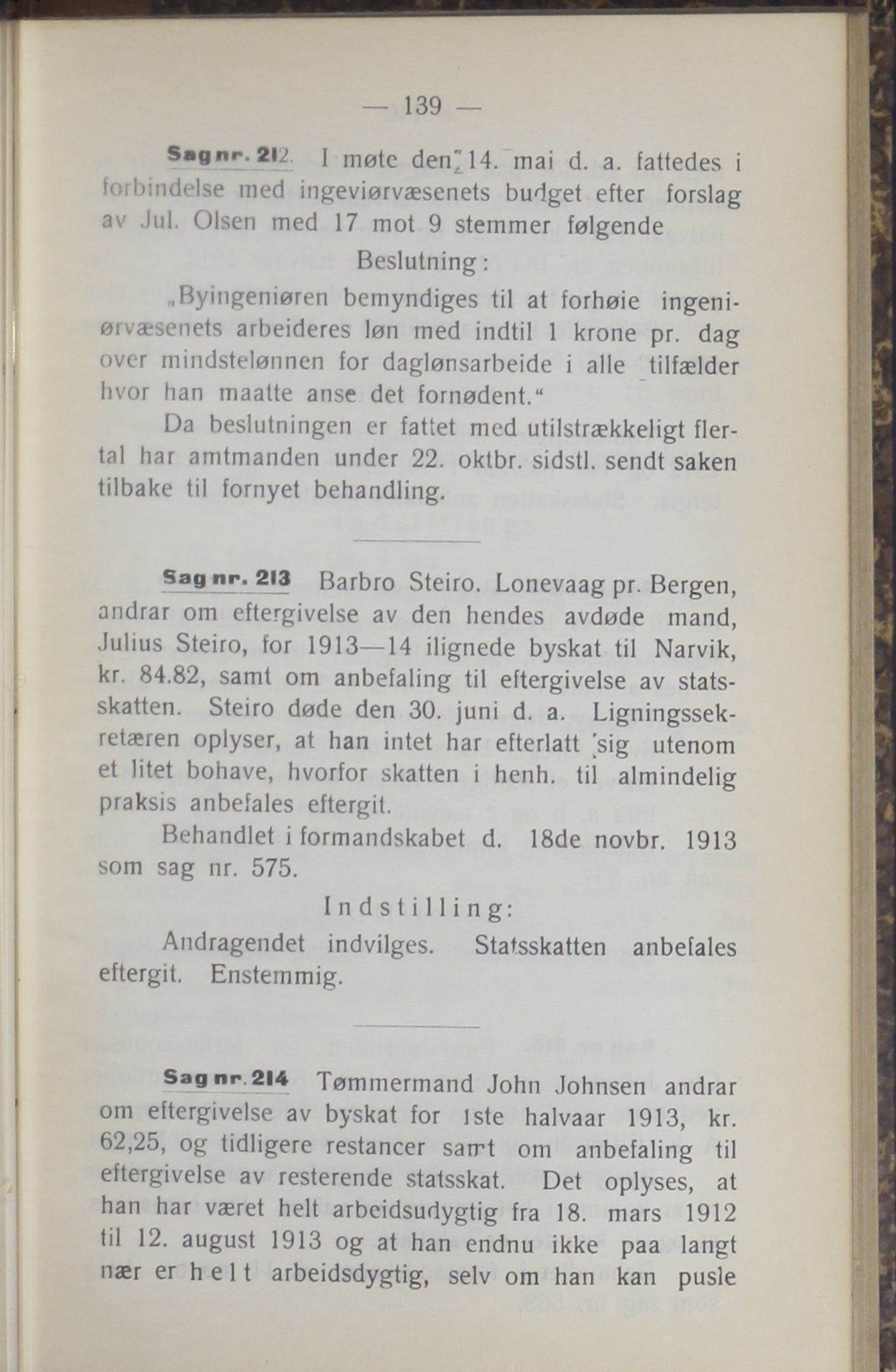 Narvik kommune. Formannskap , AIN/K-18050.150/A/Ab/L0003: Møtebok, 1913