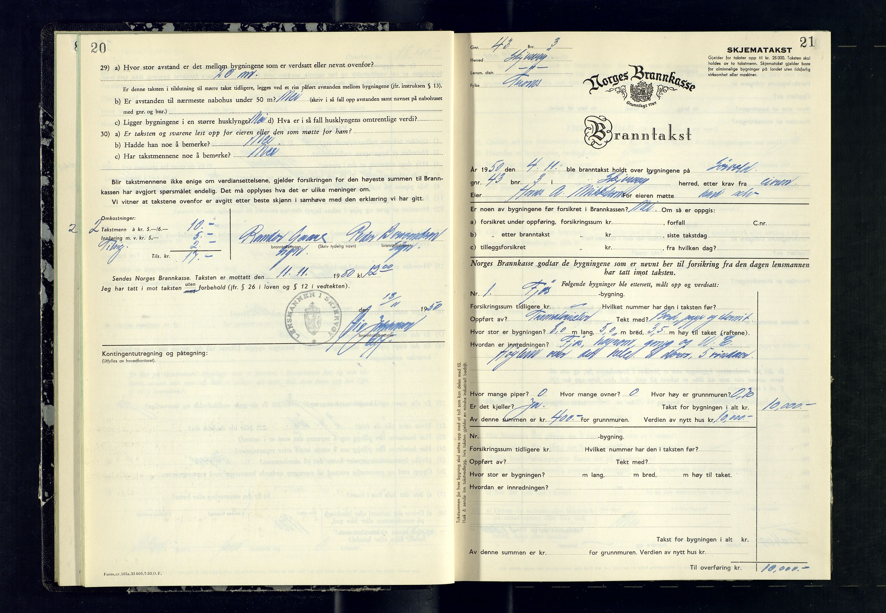 Skjervøy lensmannskontor, AV/SATØ-SATØ-63/F/Fu/Fub/L0275: Branntakstprotokoll (S), 1950-1951, s. 20-21