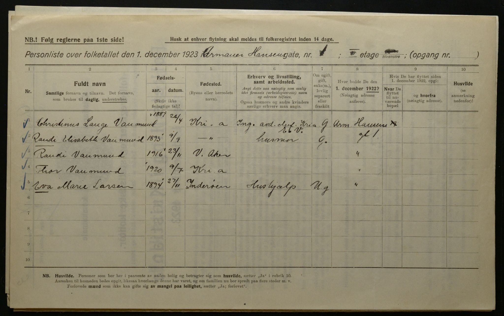 OBA, Kommunal folketelling 1.12.1923 for Kristiania, 1923, s. 2583