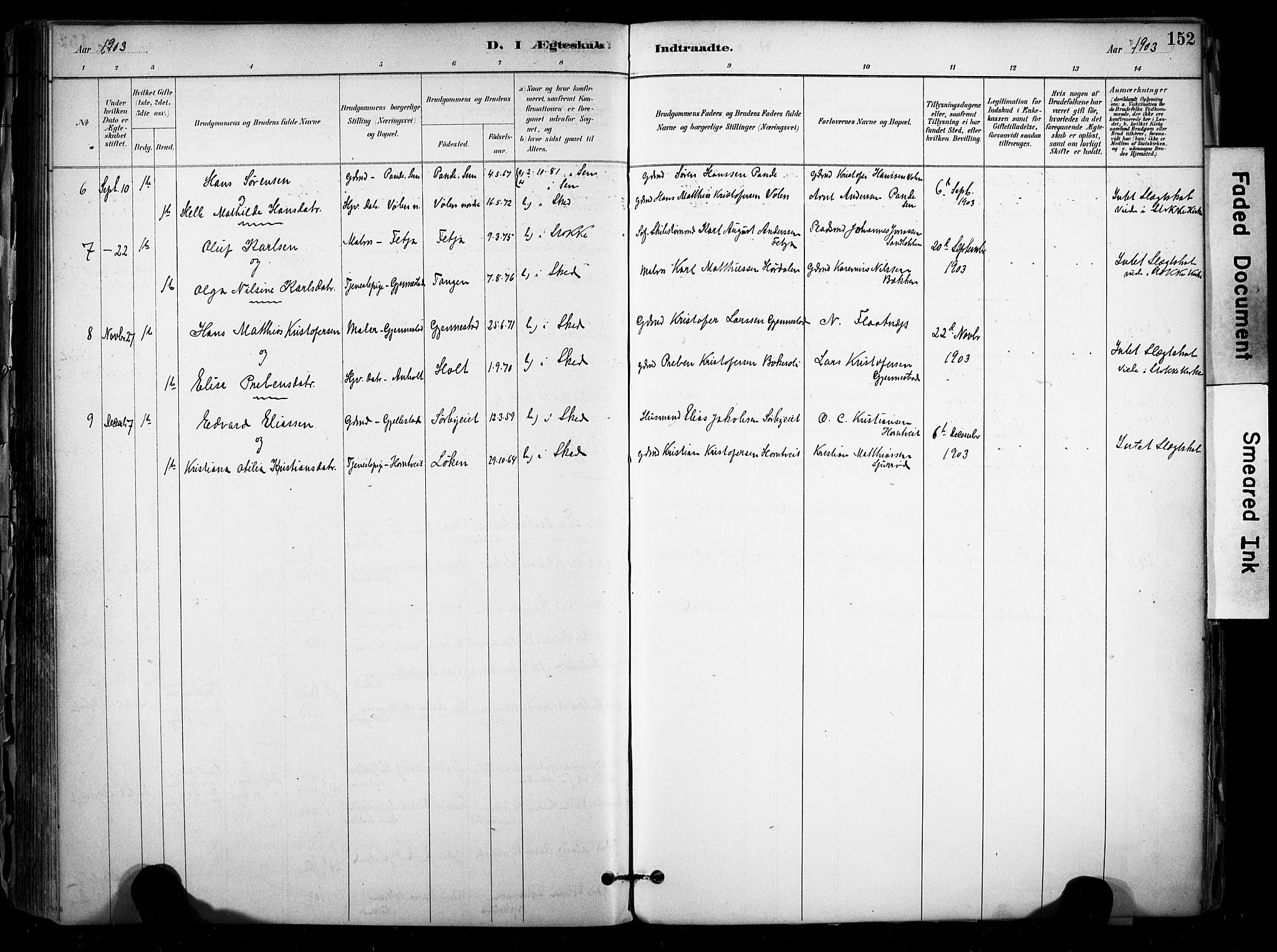 Stokke kirkebøker, AV/SAKO-A-320/F/Fb/L0001: Ministerialbok nr. II 1, 1884-1910, s. 152